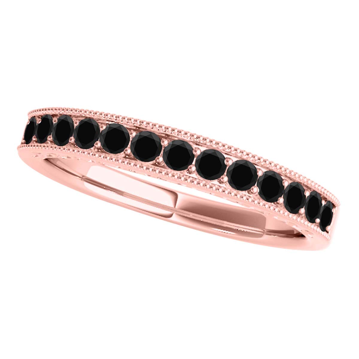 3/8 Carat Black Diamond Milgrain Wedding Band in 10K Rose Gold - Elegant Engagement Ring for Women, Perfect Valentine's Day Gift for Her, Anniversary or Proposal Jewelry