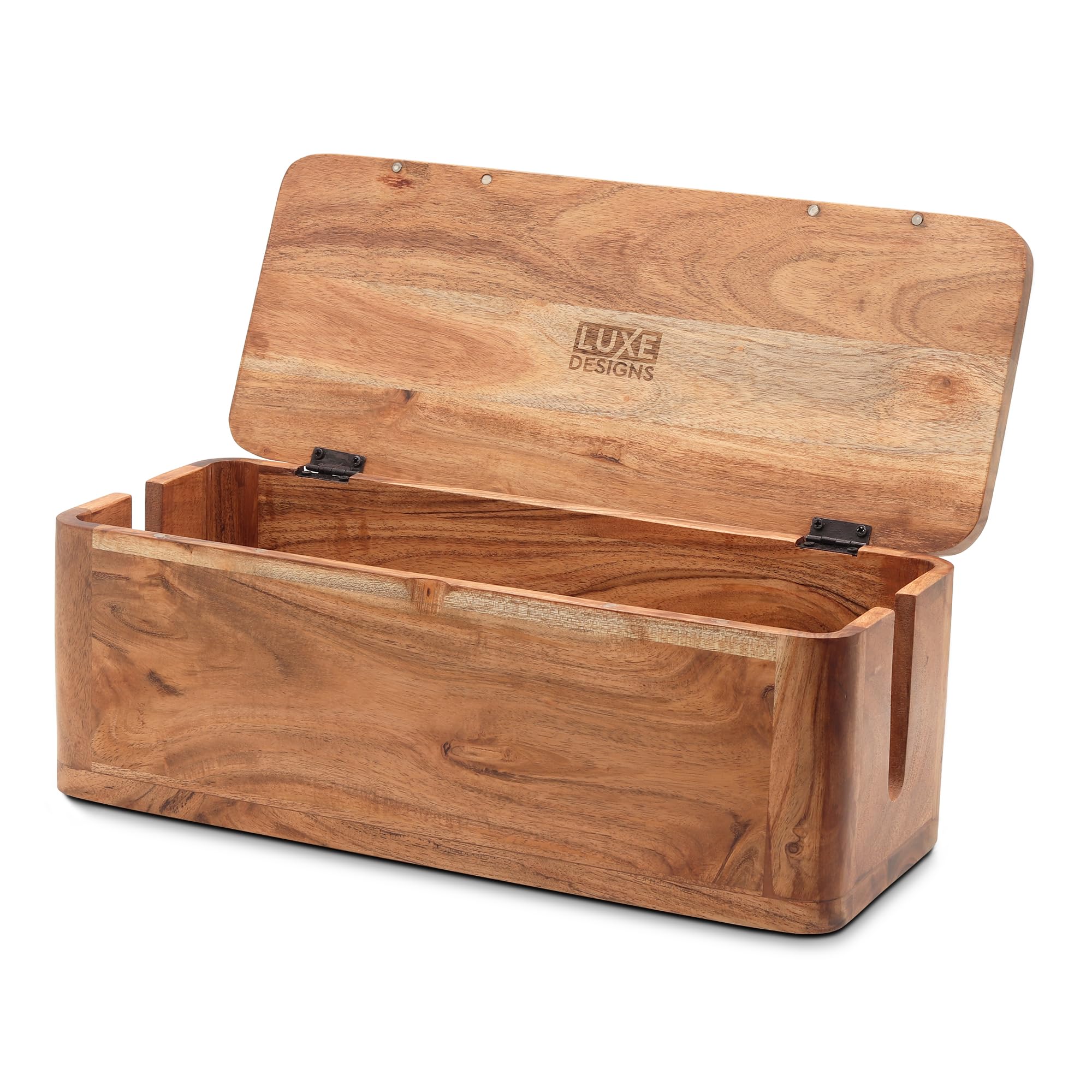 Acacia Wood Cable Management Box - Large Cord Organizer for Desk & Floor Wires - Hide Power Strips & Electrical Cords - Home Office Wire Storage Solution (Perfect for TV Stands, Gaming Setups & Workspaces)