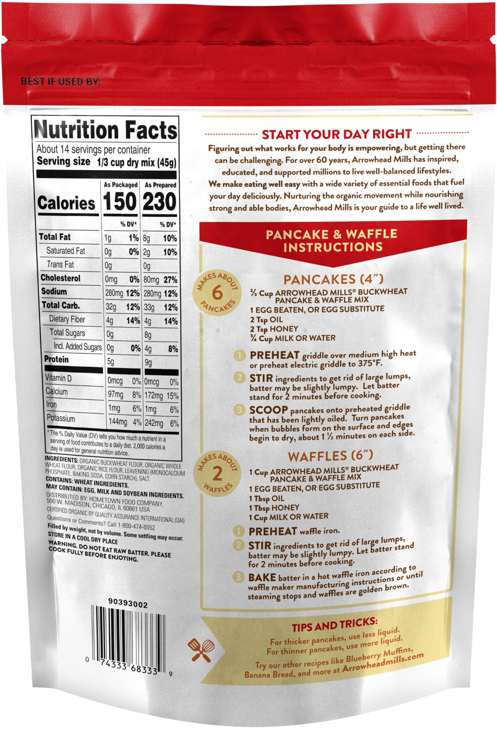 Organic Buckwheat Pancake & Waffle Mix by Arrowhead Mills - 22 oz Bag | Gluten-Free Breakfast Mix for Healthy Pancakes & Waffles | Perfect for Family Brunch & Camping Trips