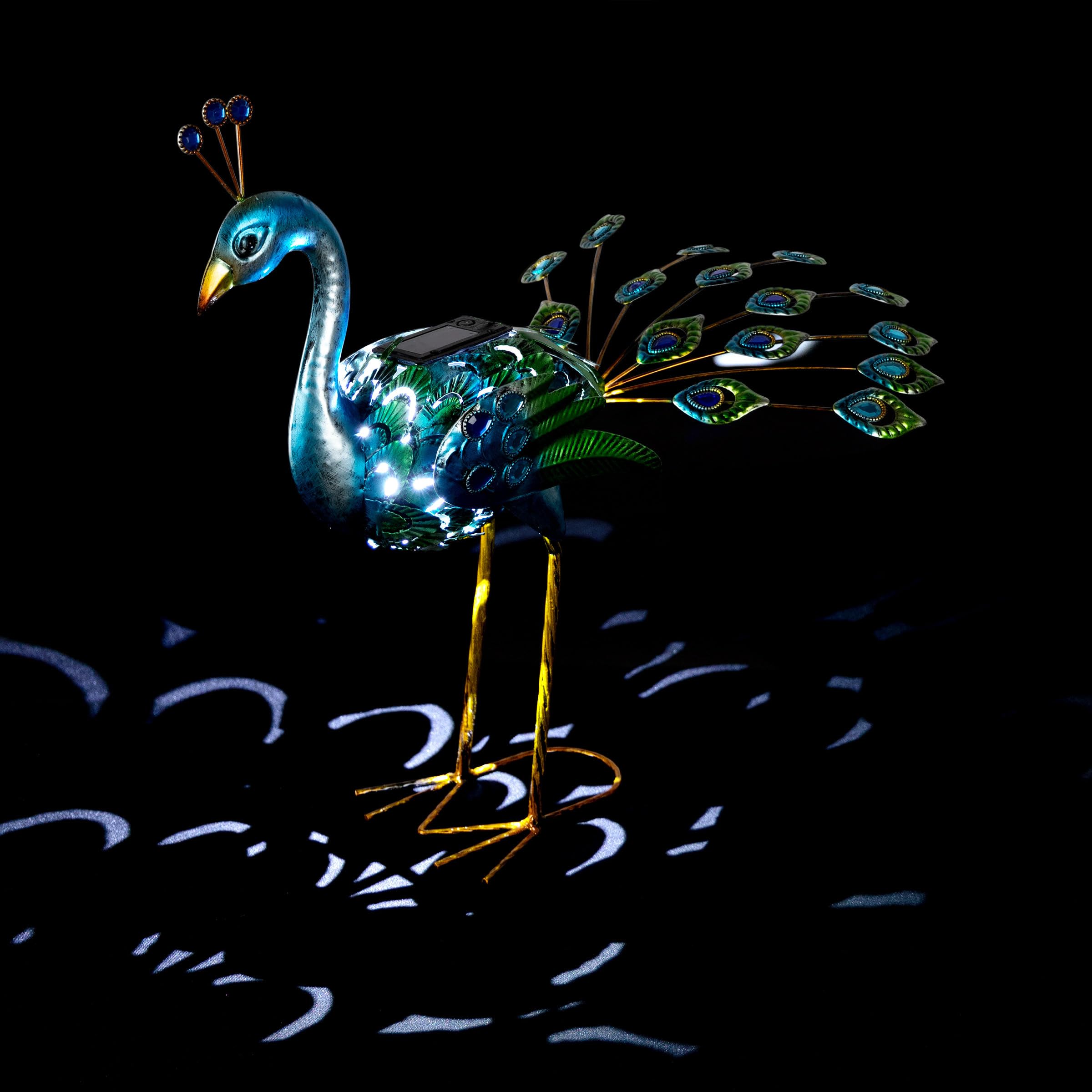Solar-Powered Peacock Garden Statue with LED Lights - 19