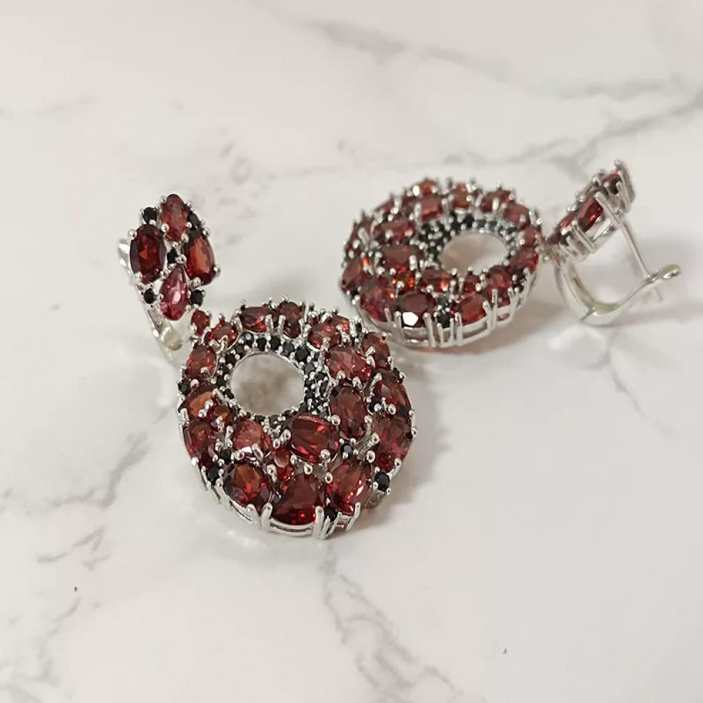 925 Sterling Silver Round Garnet Drop Earrings for Women | Natural Gemstone Fine Jewelry | Perfect for Weddings, Parties & Everyday Wear