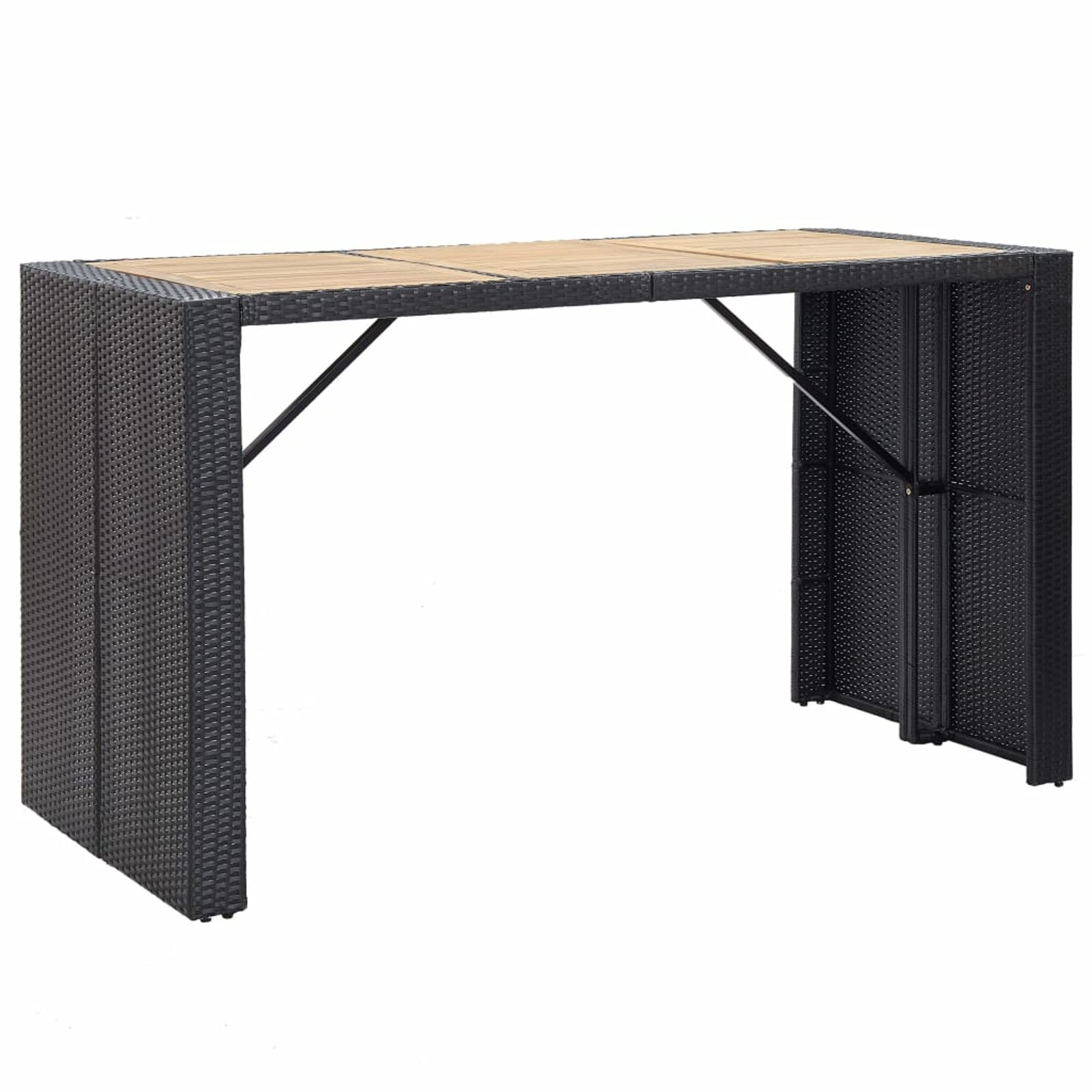 Tidyard 7-Piece Acacia Wood Outdoor Bar Set with Table & 6 Bar Stools - Black Poly Rattan with Footrest & Backrest - Perfect for Patio, Balcony, Garden, Backyard, Poolside & Outdoor Entertaining