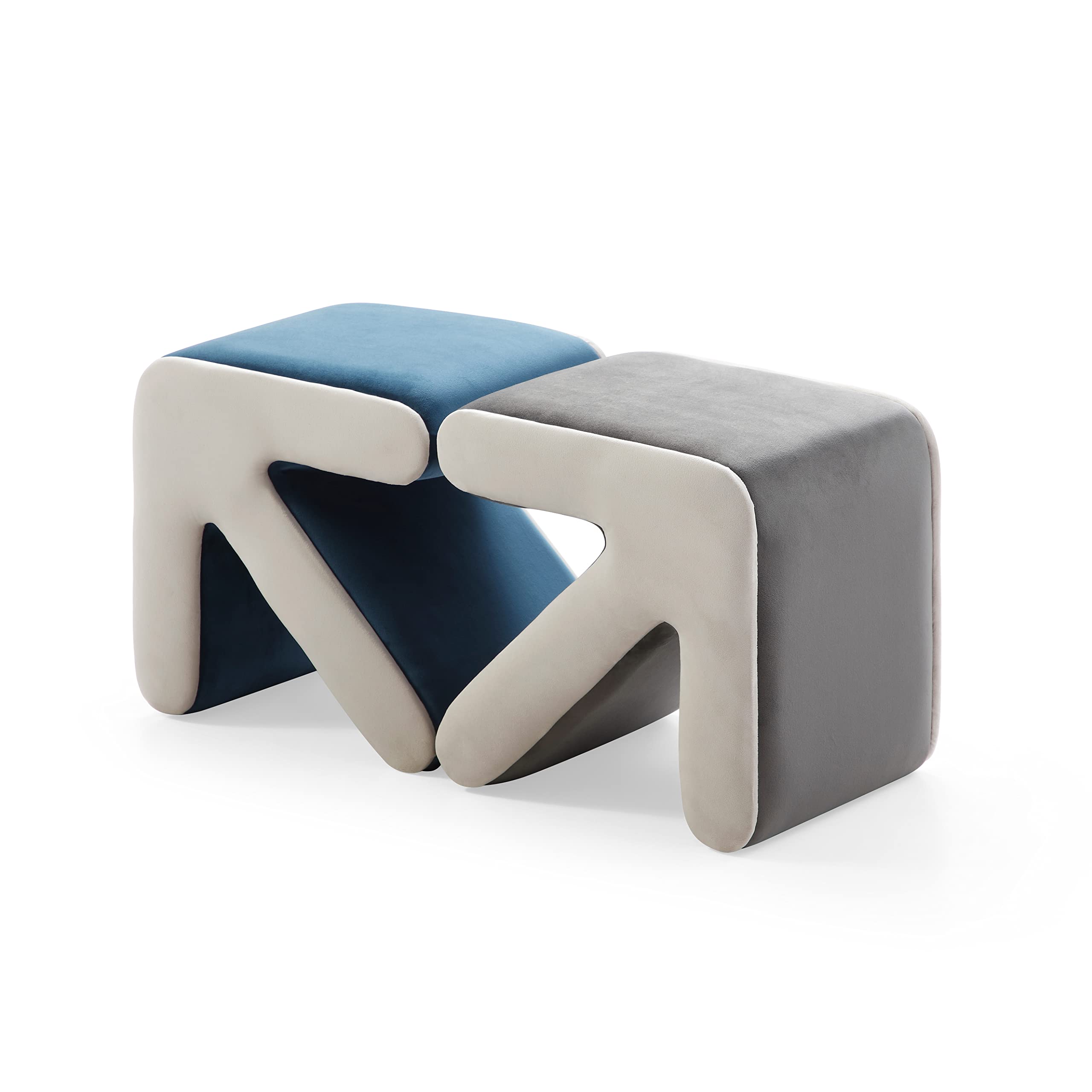 HomSof Modern Velvet Upholstered Sofa Stool - Multifunctional Shoe Bench & Coffee Table with Arrow Design - Handcrafted Living Room Decor in Blue & Beige - Perfect for Entryway, Bedroom & Lounge Areas