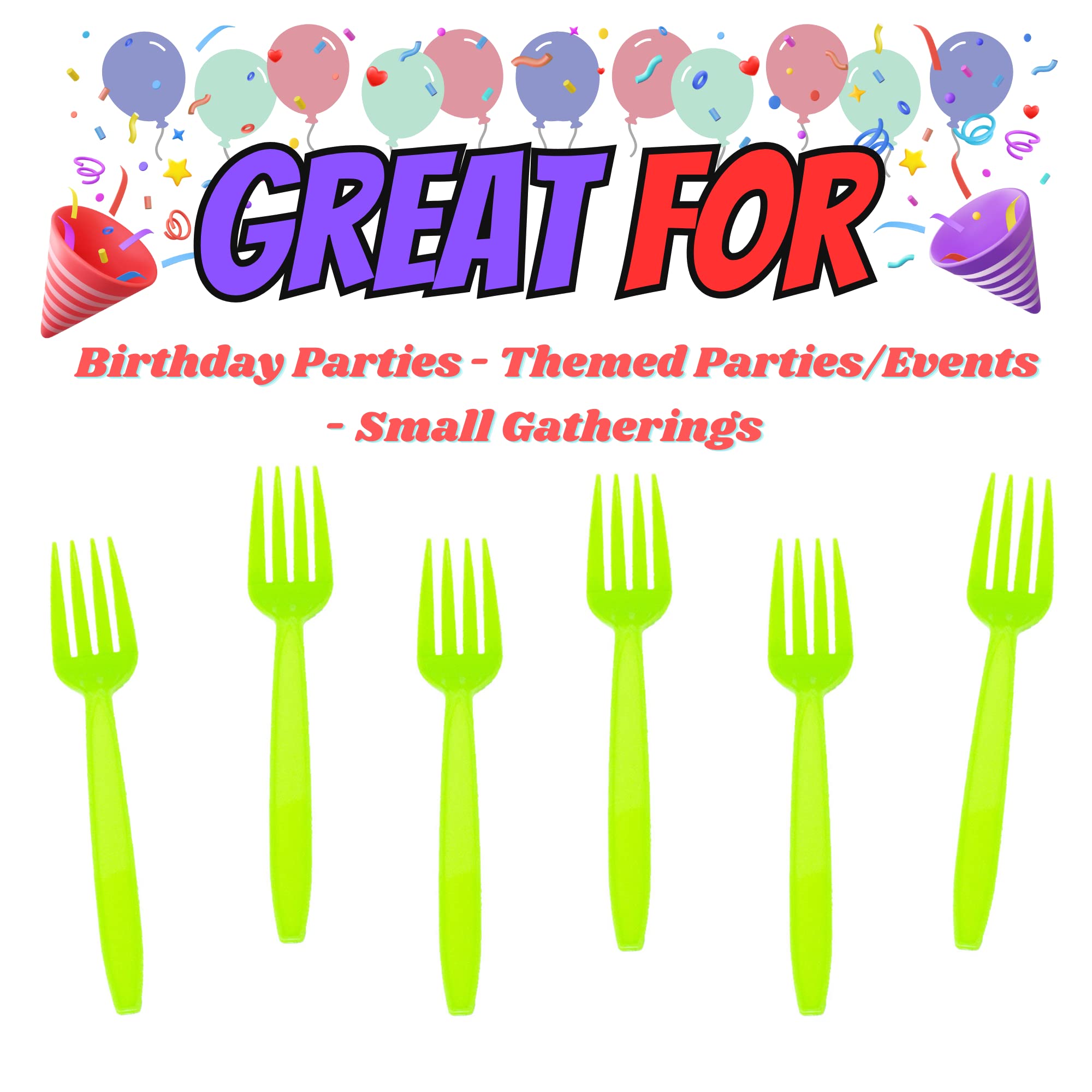 Eco-Friendly Lime Green Plastic Forks (24 Pack) - Disposable Cutlery for Parties, Events & Catering | Lightweight Plastic Utensils for Halloween, Birthdays, Picnics & Office Lunches | Durable Colored Plasticware by Blue Orchards
