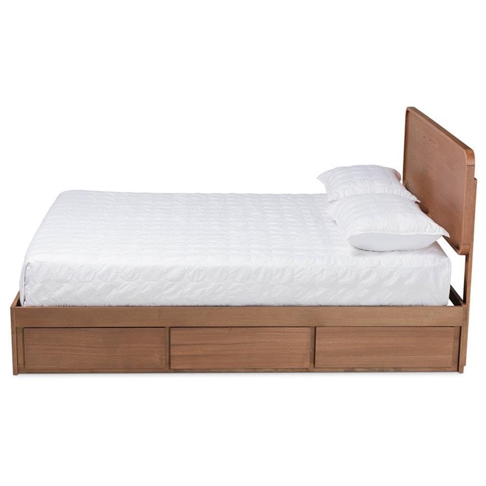 BOWERY HILL Solid Walnut Queen Size Bed Frame with 3 Storage Drawers - Elegant Wooden Platform Bed for Master Bedroom & Guest Room