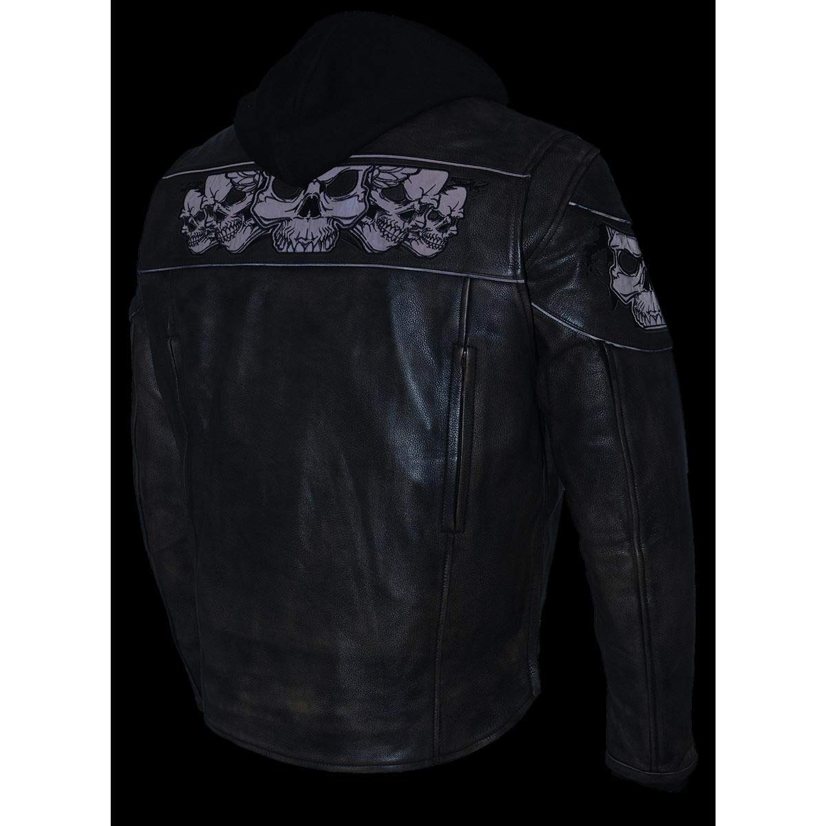 Milwaukee Leather MLM1561 Men's Distressed Brown Leather Motorcycle Jacket with Reflective Skull Design - Perfect for Biker Rides, Night Safety & Vintage Style Outfits