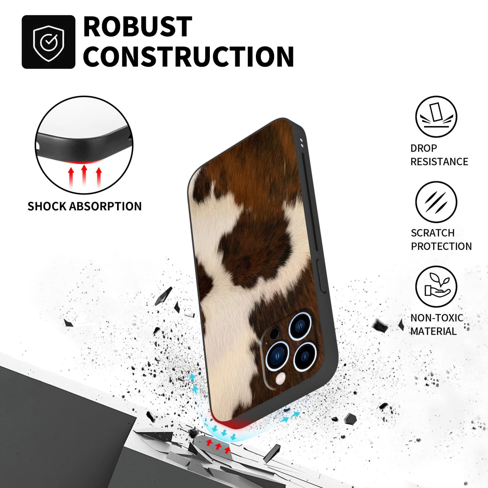 **Western Cowhide Print TPU Phone Case for iPhone 12 Pro Max 6.7 Inch (2020) - Fashion Luxury Protective Cover for Women & Girls | Cute & Durable Design for Everyday Use, Travel & Work**