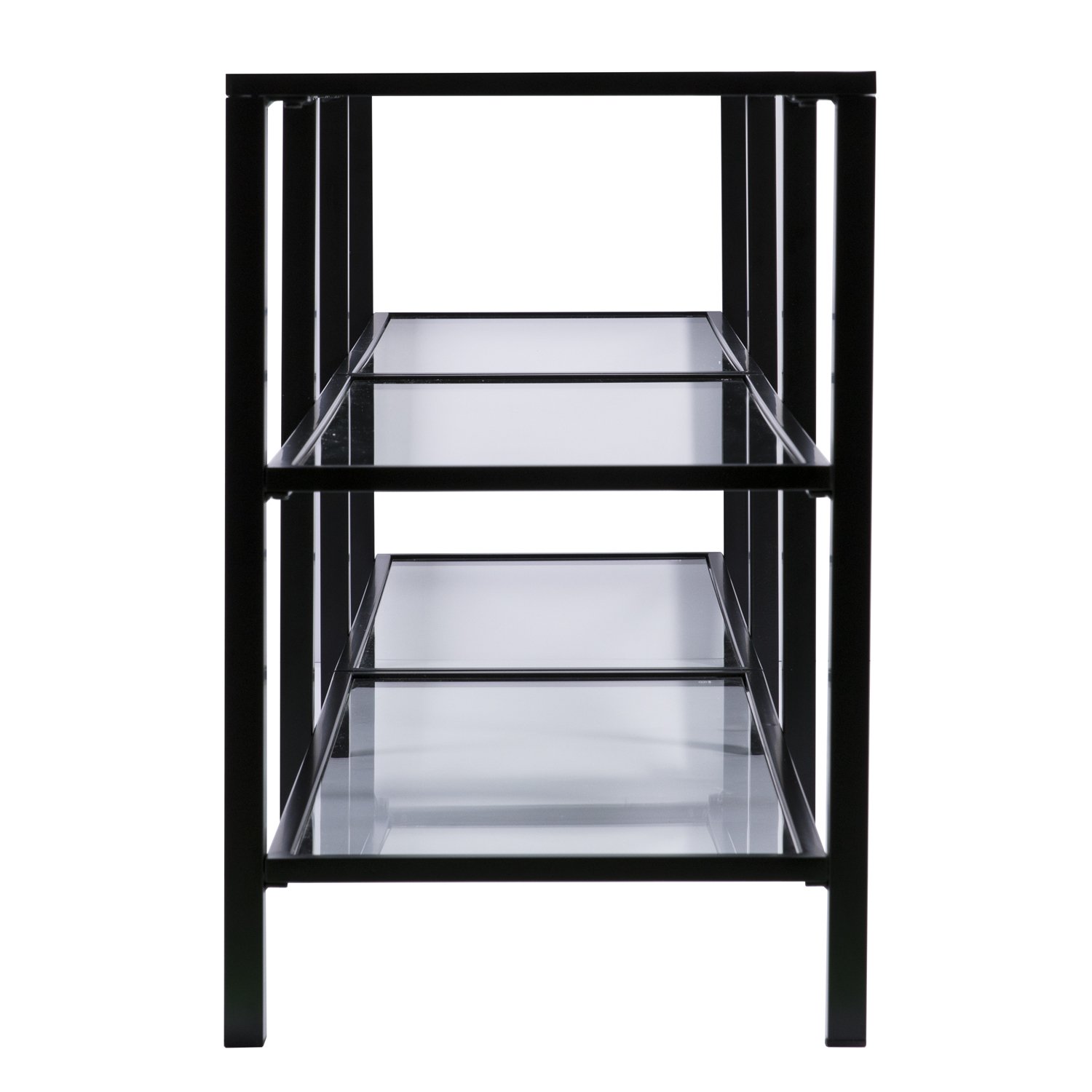 SEI Furniture Tyler Metal and Glass TV Stand - Transitional Style TV Console - Black Finish for Living Room, Bedroom, or Home Theater Setup