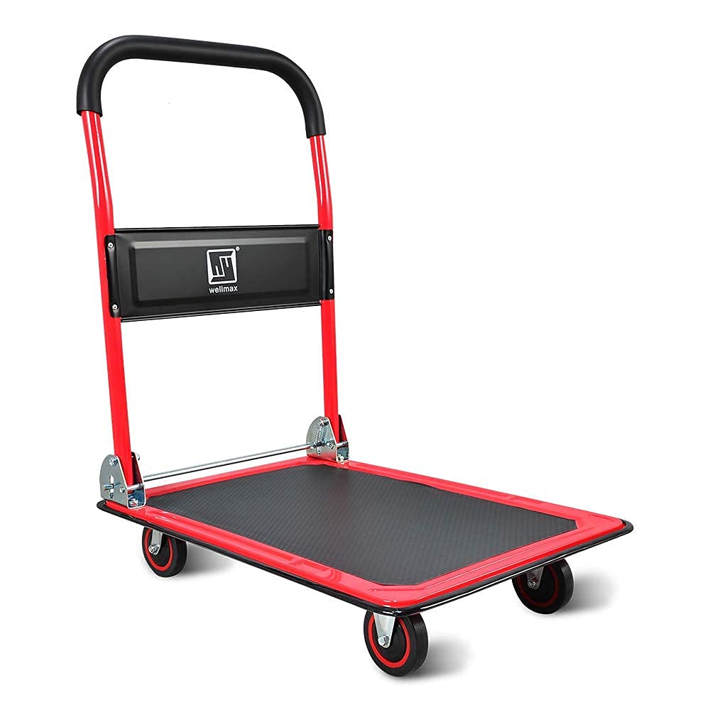 Wellmax Heavy Duty Grocery Shopping Cart Bundle with 330lbs Capacity - Foldable Platform Cart for Supermarket, Warehouse, and Home Use