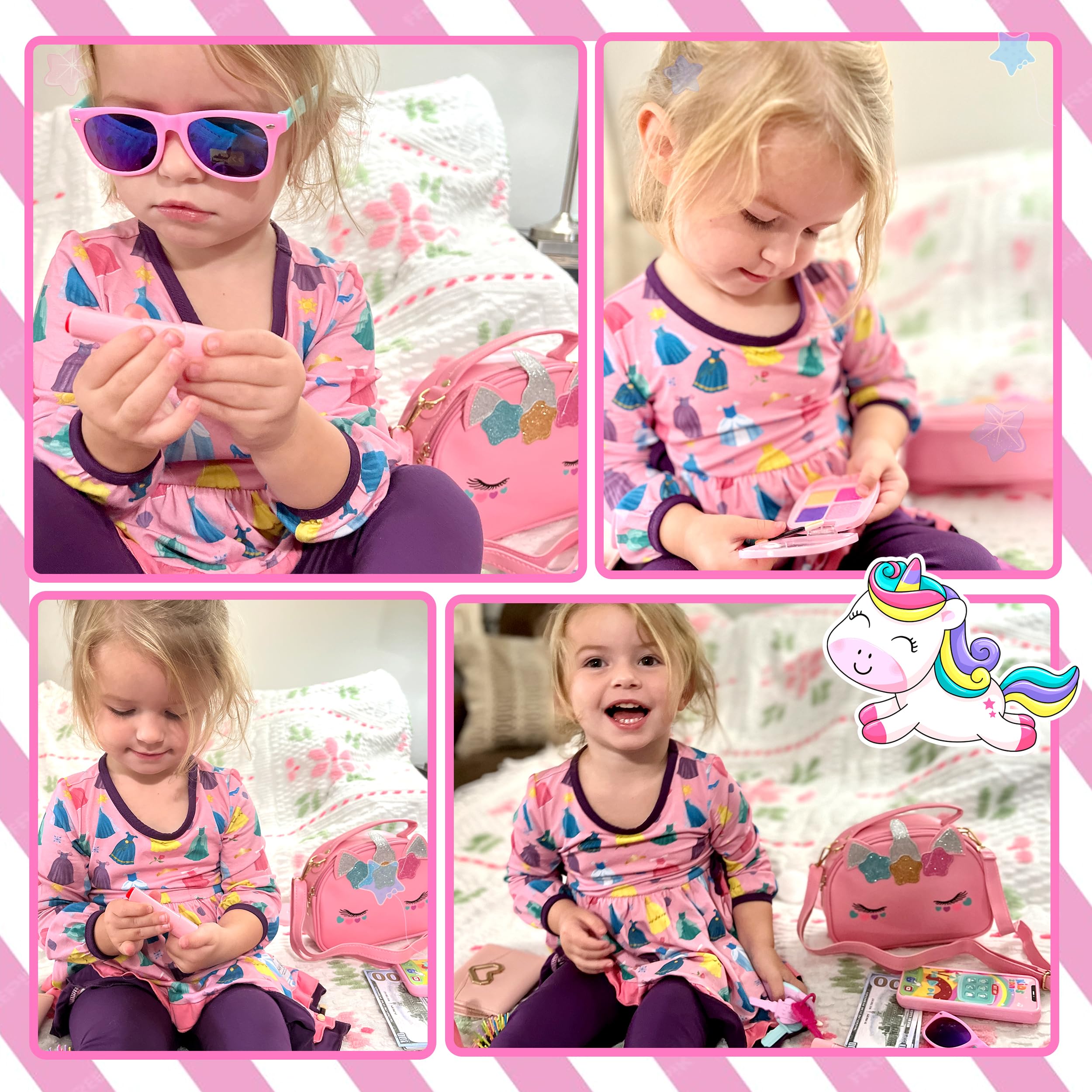 Unicorn Pretend Play Purse for Toddler Girls Age 3-8 - Princess Makeup Toy Set with Accessories | Perfect Easter & Birthday Gift for 3-8 Year Old Girls | Dress Up & Role Play Fun