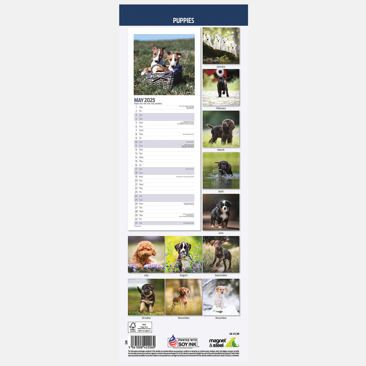 2025 Slim Puppy Calendar - Cute Dog Planners & Organizers for Pet Lovers | Perfect for Home, Office & Gift Giving