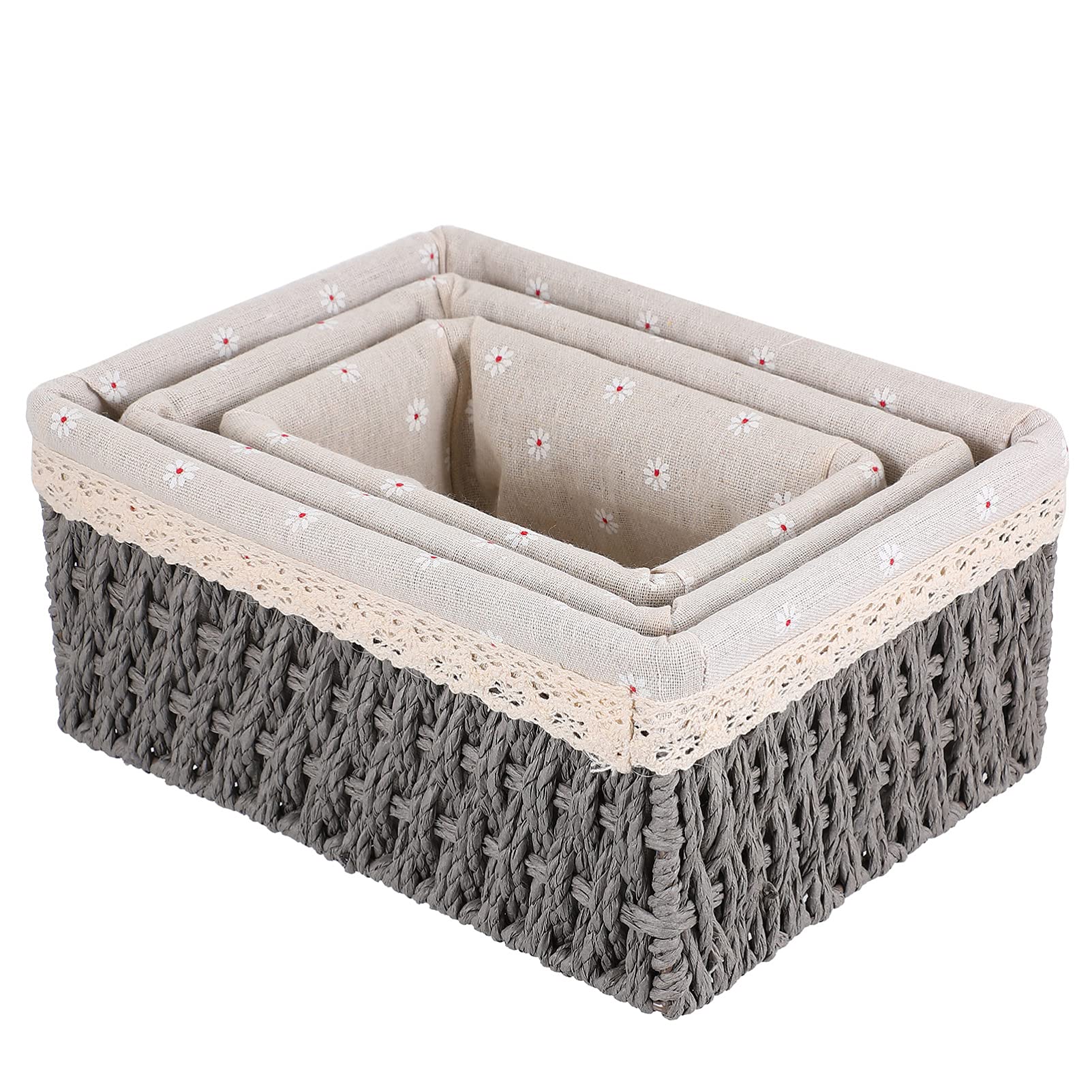 Natural Woven Water Hyacinth Storage Baskets - 3-Piece Set for Home Organization | Makeup Holder, Shelf Baskets, Seagrass Wicker Containers | Perfect for Bathroom, Bedroom & Living Room Storage