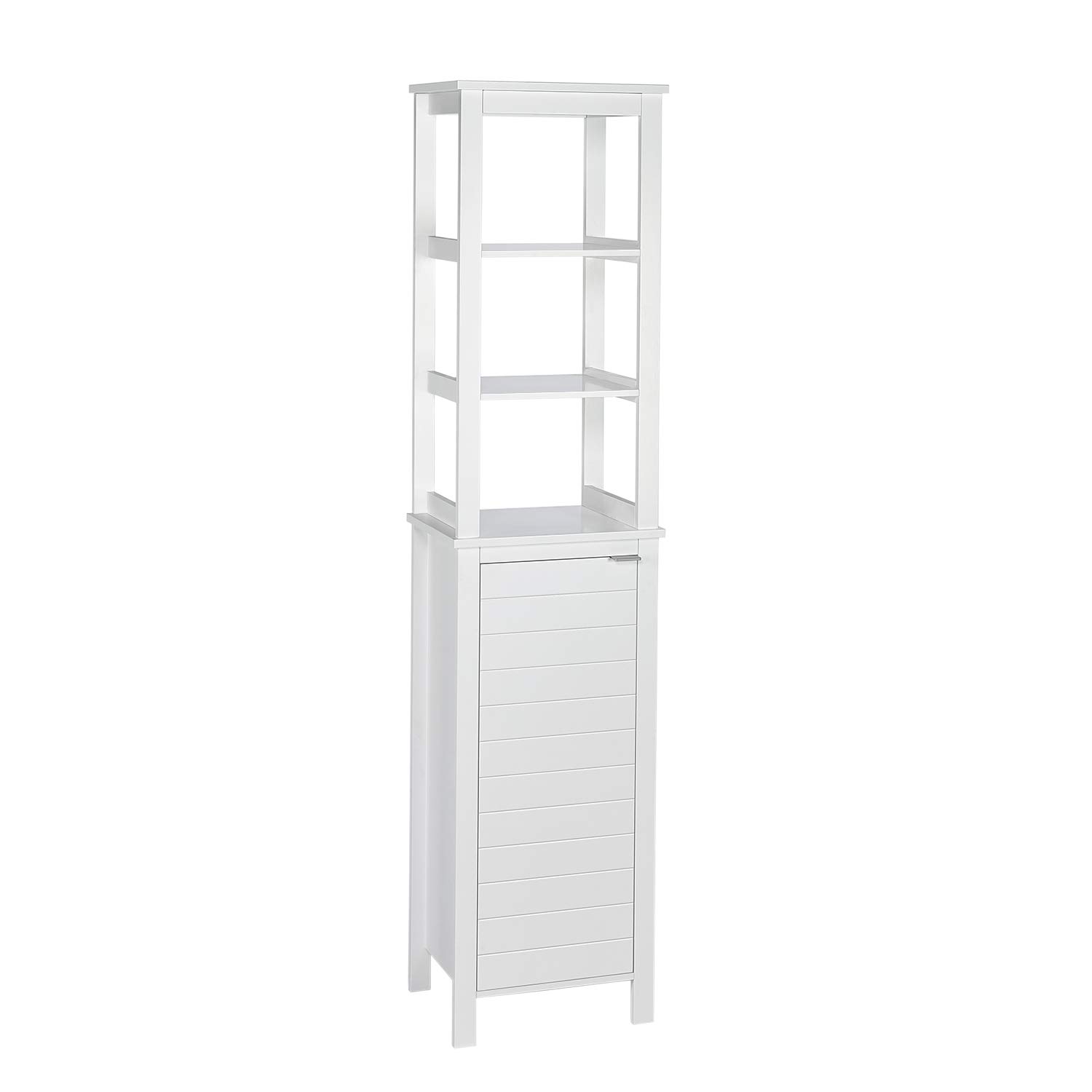 RiverRidge Home Madison Collection White Linen Open Shelf Tower - Modern Storage Solution for Bathroom, Bedroom & Living Room Organization