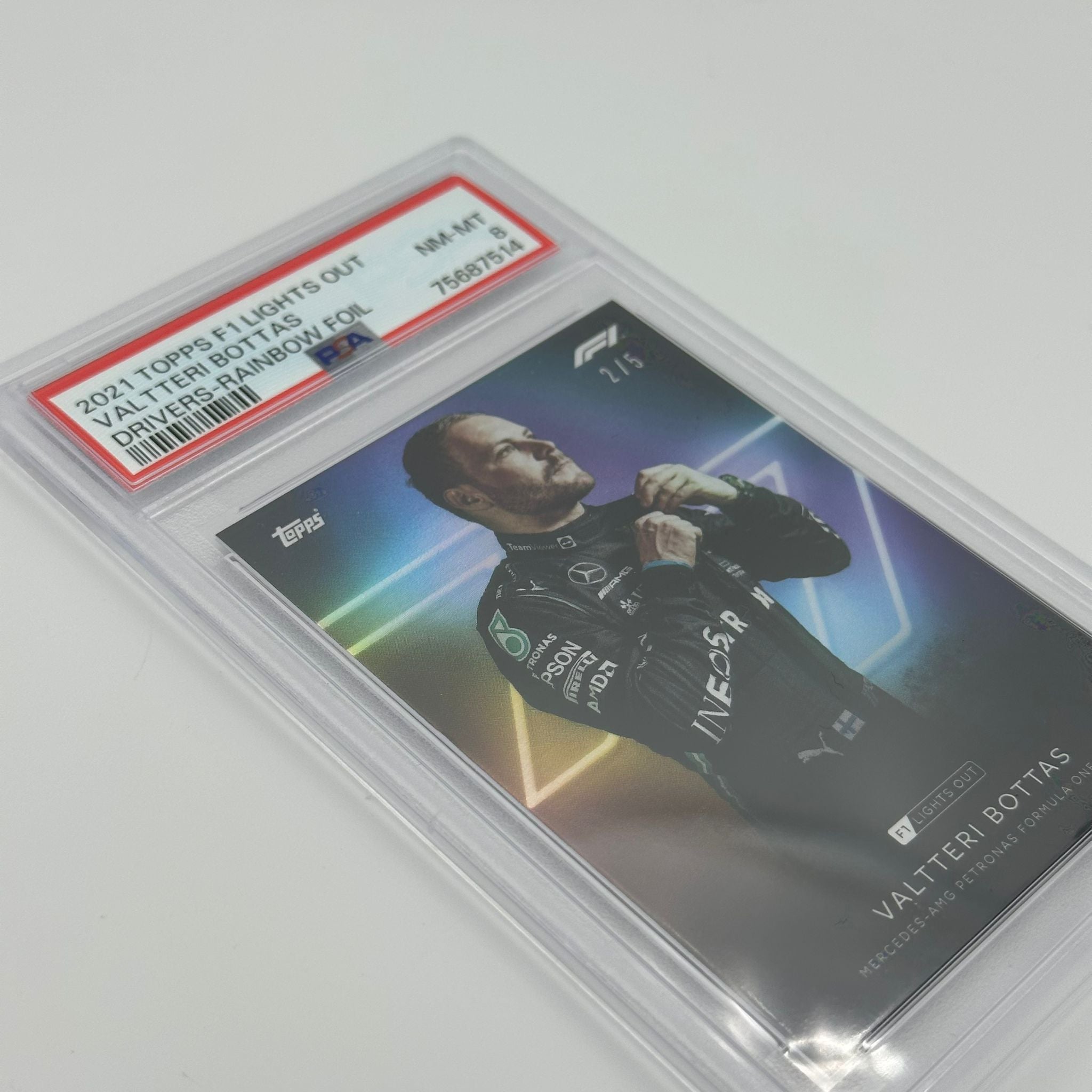 PSA 8 2/5 Valtteri Bottas Rainbow Foil Racing Card - Perfect for F1 Collectors & Fantasy Sports Fans | Display, Trade, or Gift for Motorsport Enthusiasts