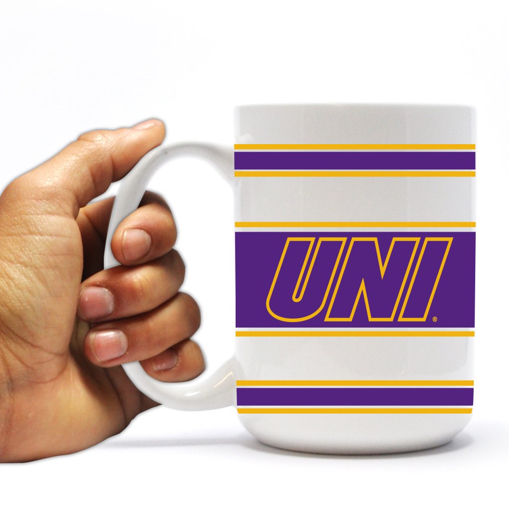 University of Northern Iowa 15oz Ceramic Coffee Mug with Striped Design - Perfect for Hot Drinks, Office Use & College Gifts