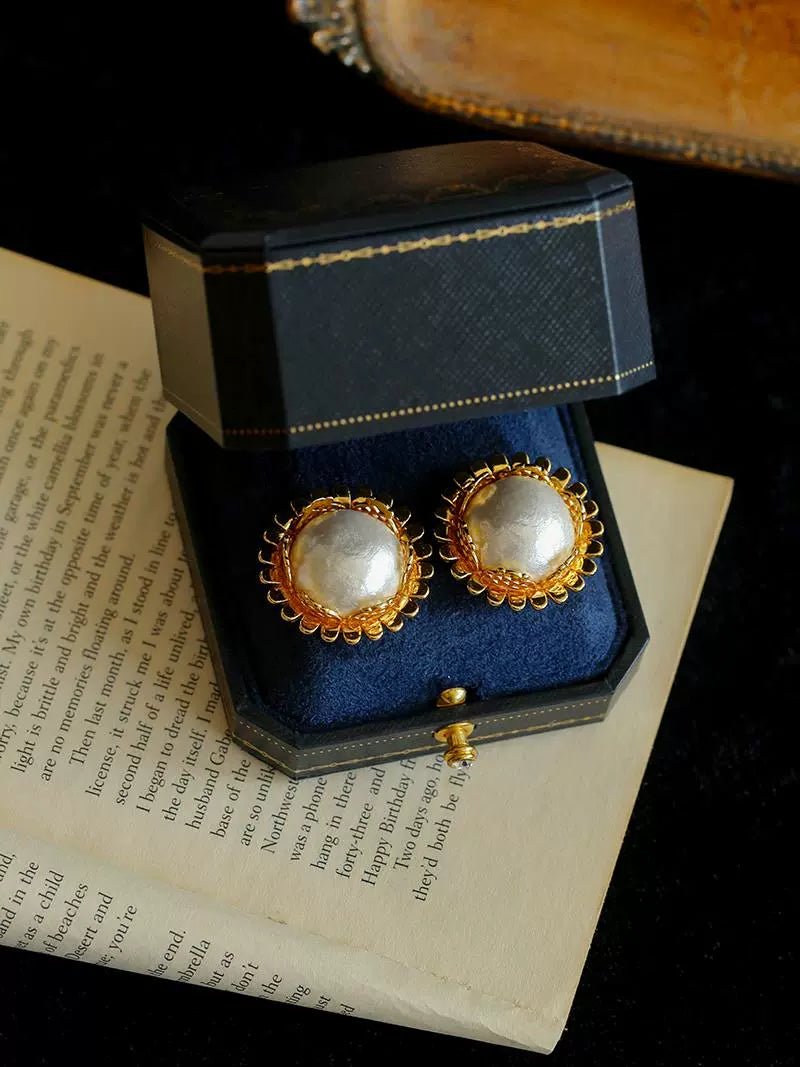 Chanel Inspired Sunflower Cotton Pearl Stud Earrings for Women - Elegant Floral Jewelry Gift for Birthday, Wedding & Daily Wear