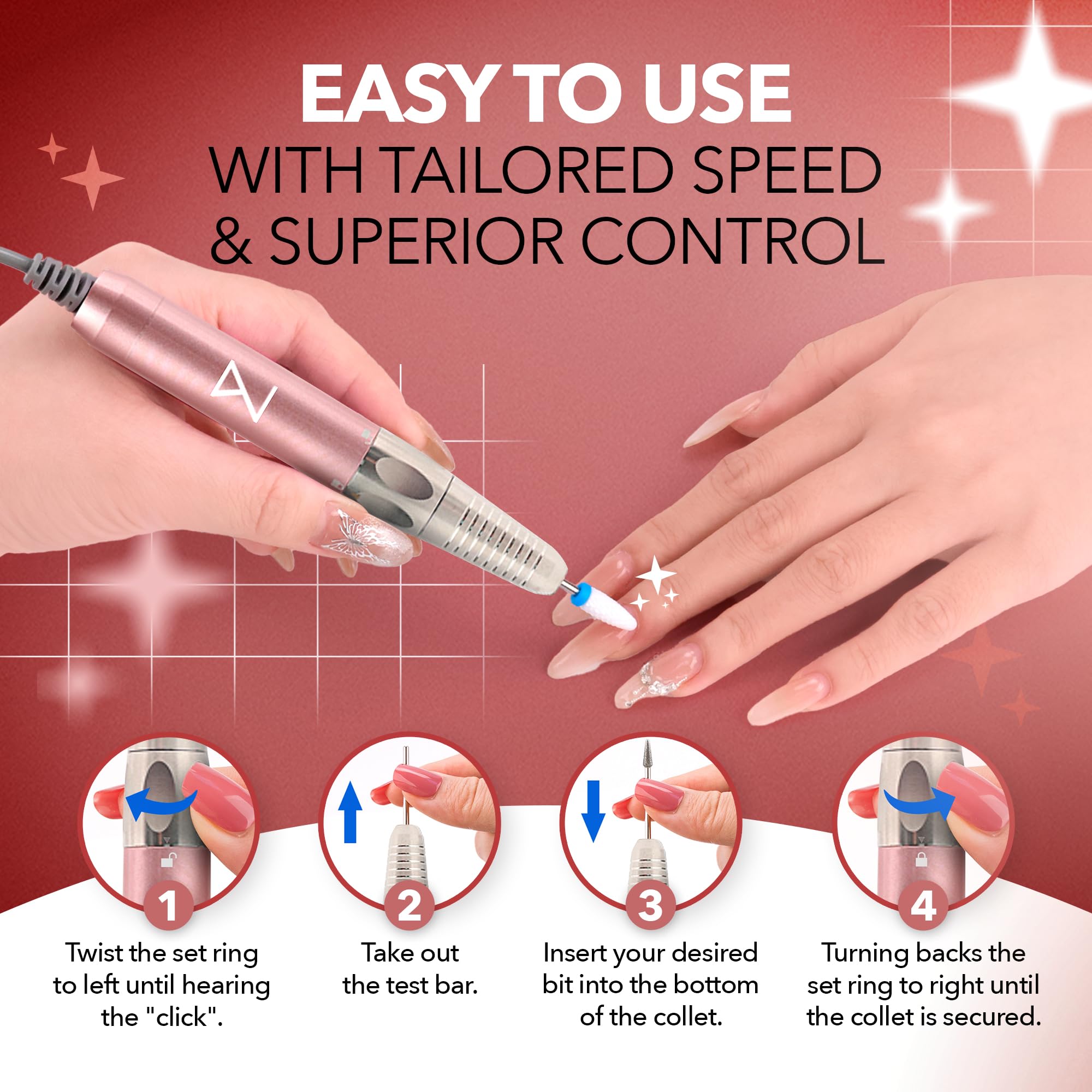 Professional Nail Drill Machine - 2-in-1 Brushless Motor, 35000 RPM, Cordless Electric Nail File with HD Display & Aluminum Alloy Casing - Perfect for Salon, Home Manicure & Pedicure (Rose Gold)