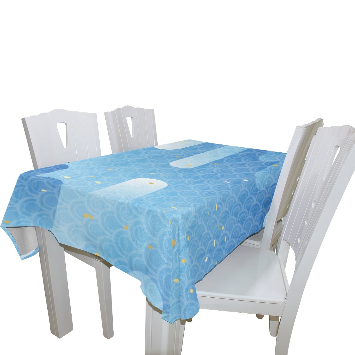 ALAZA U Life Stripe Mermaid Moire Blue Ocean Sea Tablecloth - Waterproof Rectangle Square Round Table Cover Protector for Dining, Living Room, Party & Outdoor Events