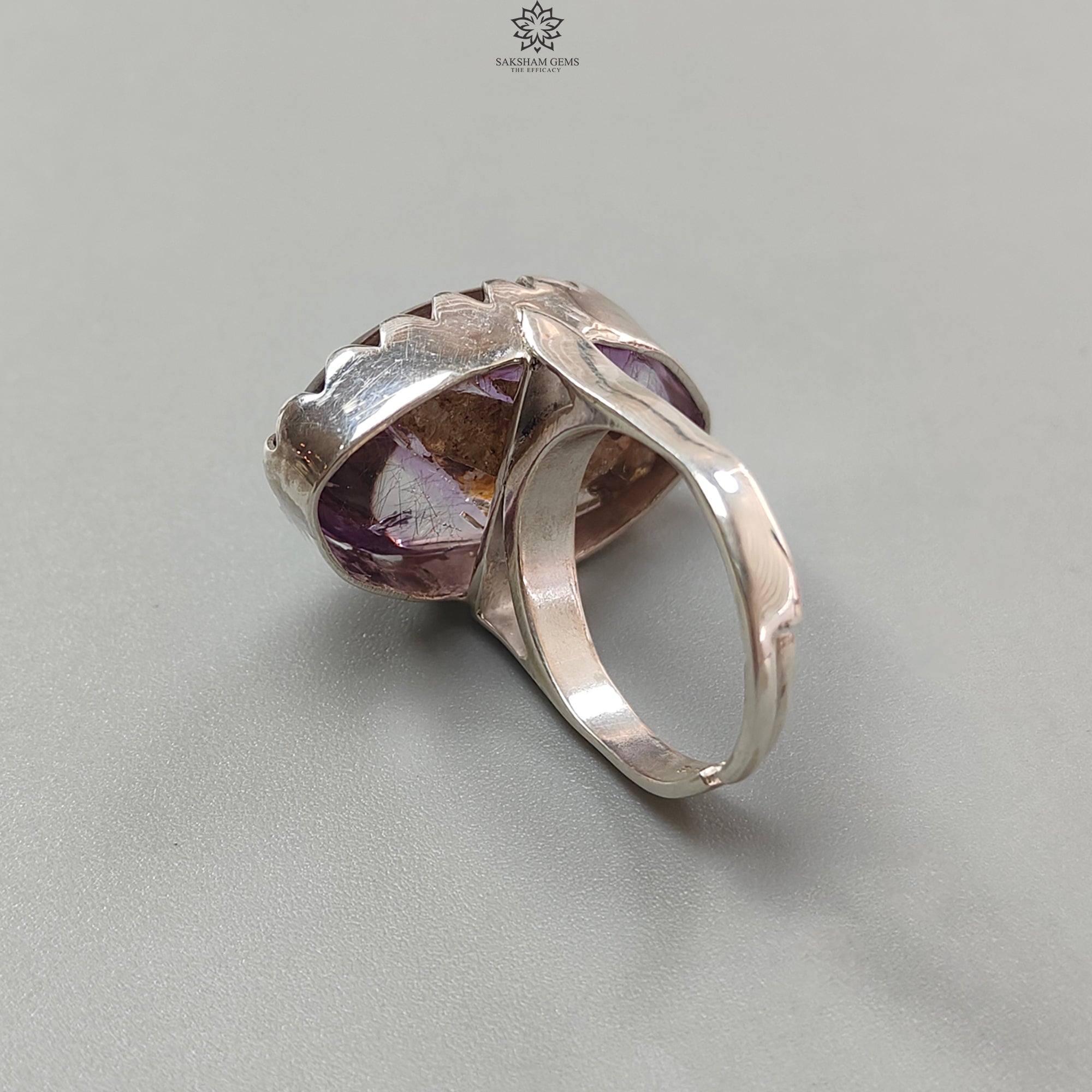 Natural Super Seven Amethyst 925 Sterling Silver Adjustable Ring - 10.46g Untreated Fancy Shape Bezel Set Jewelry for Women, Gift for Her, Spiritual Healing & Everyday Wear