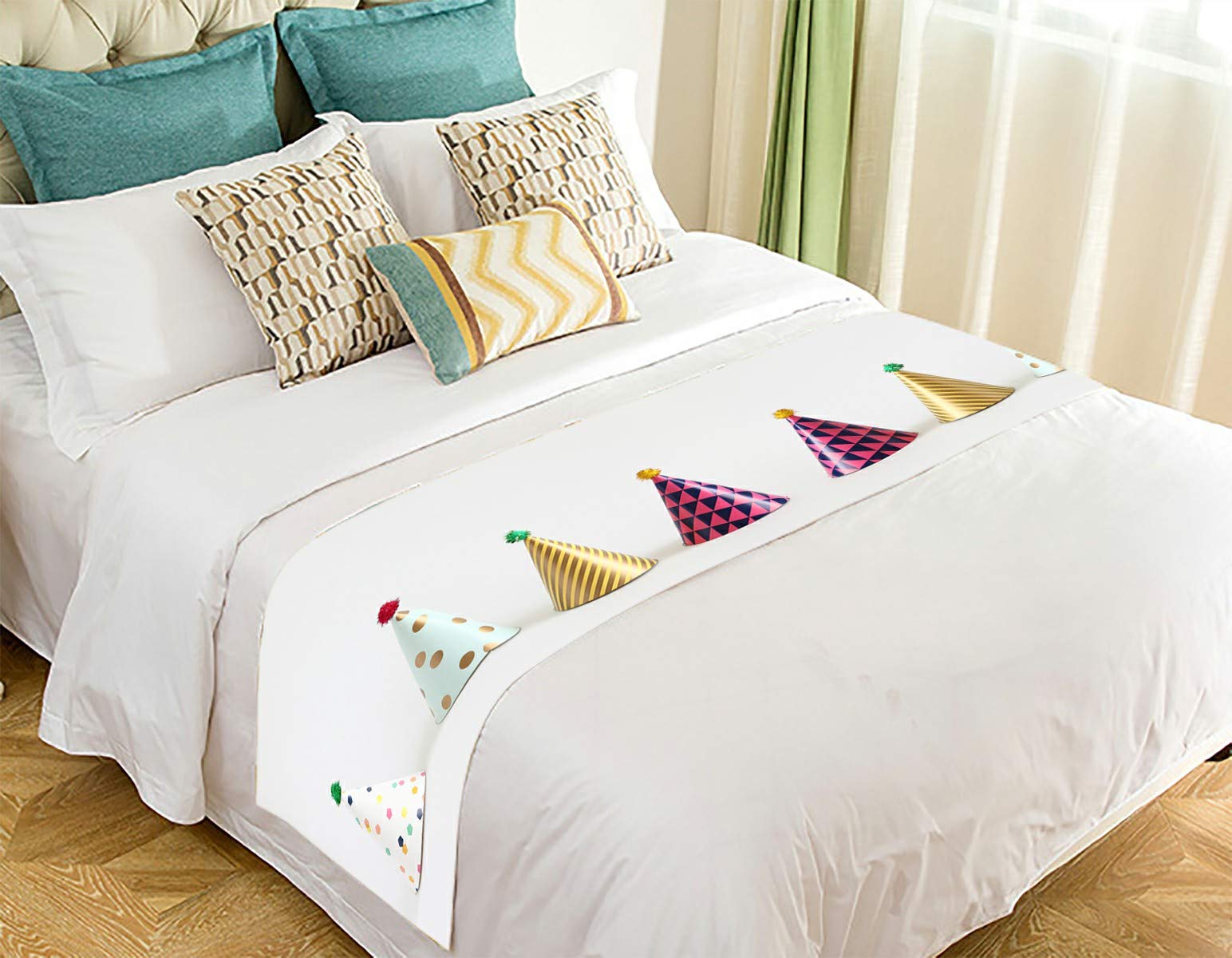 Vibrant Party Hats Bed Runner Scarf - 20x95 Inch Decorative Bedding Accent for Weddings, Birthdays & Home Decor