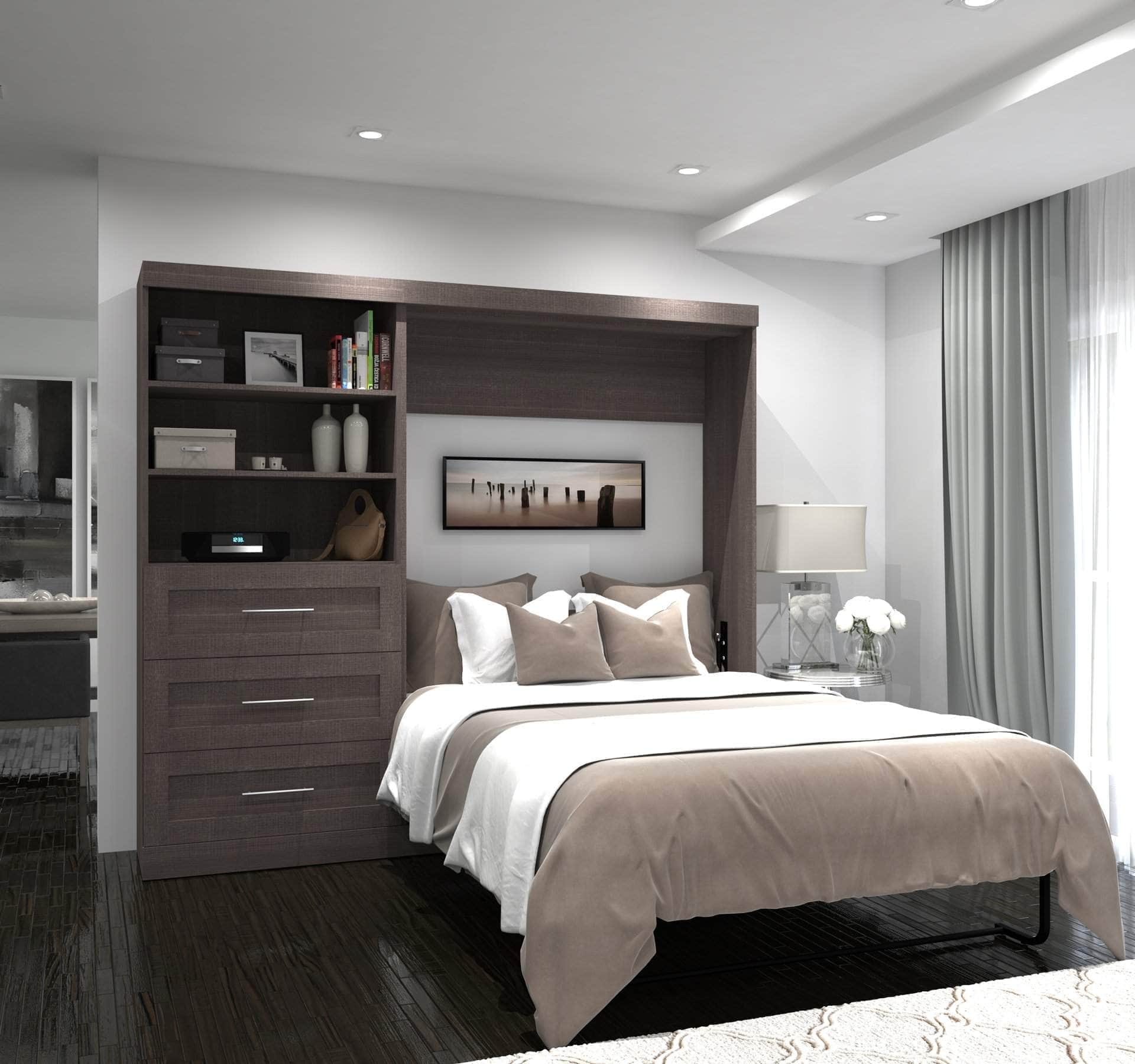 Pur Full Murphy Wall Bed with Storage Drawers - Space-Saving Foldable Bed for Small Apartments & Guest Rooms (95W, 3 Color Options)