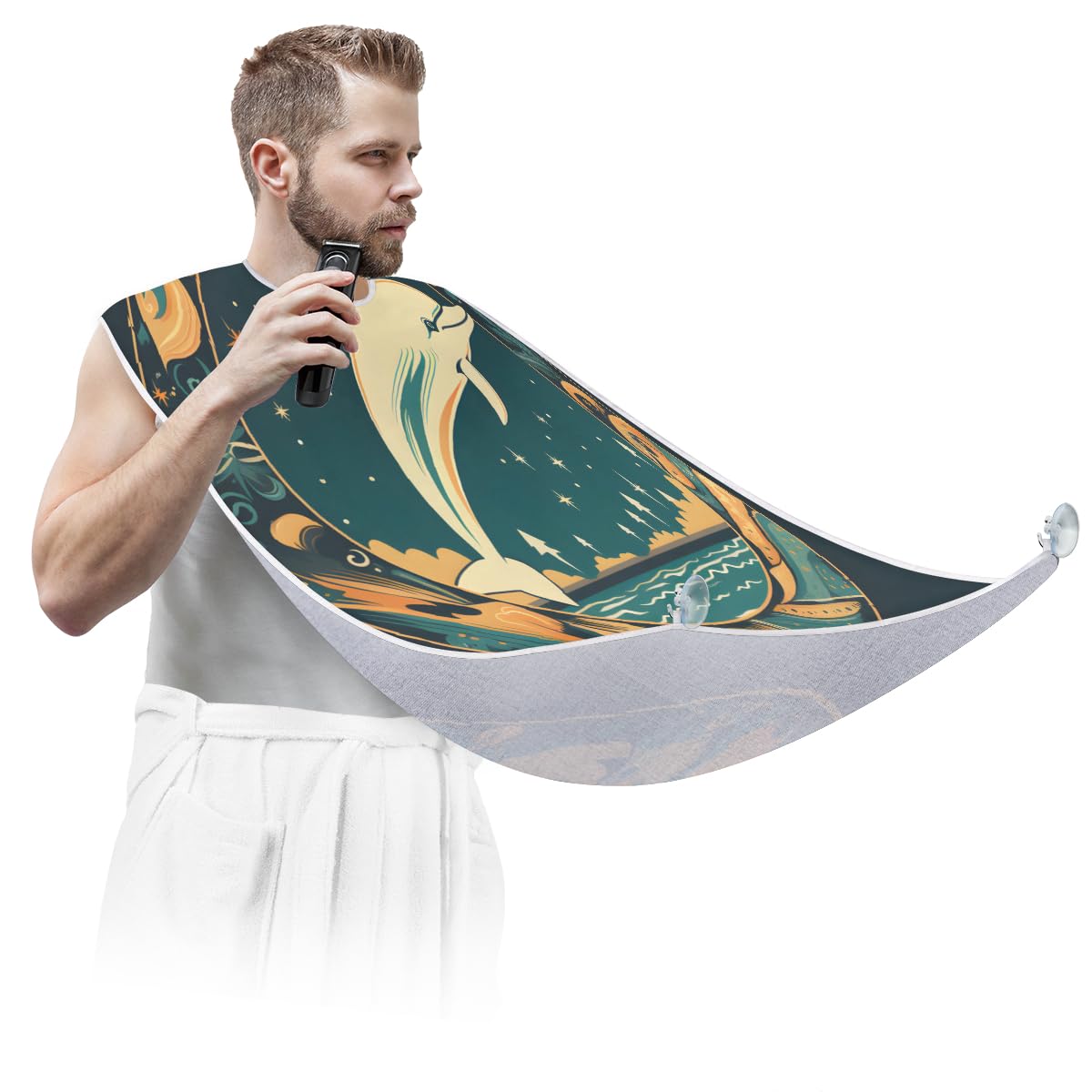 Stylish Ocean Dolphin Beard Shaving Bib for Men & Women - Waterproof Makeup & Hair Dye Apron, Barber Cape for Haircut & Beard Trimming - Perfect Sink Hair Catcher & Grooming Accessory for Salons & Home Use