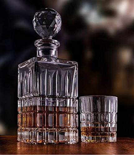 Bohemian Crystal Whiskey Decanter Set with 6 Glasses - Elegant Bourbon Carafe & Tumblers for 6 People - Perfect for Home Bars, Dinner Parties & Gift Giving