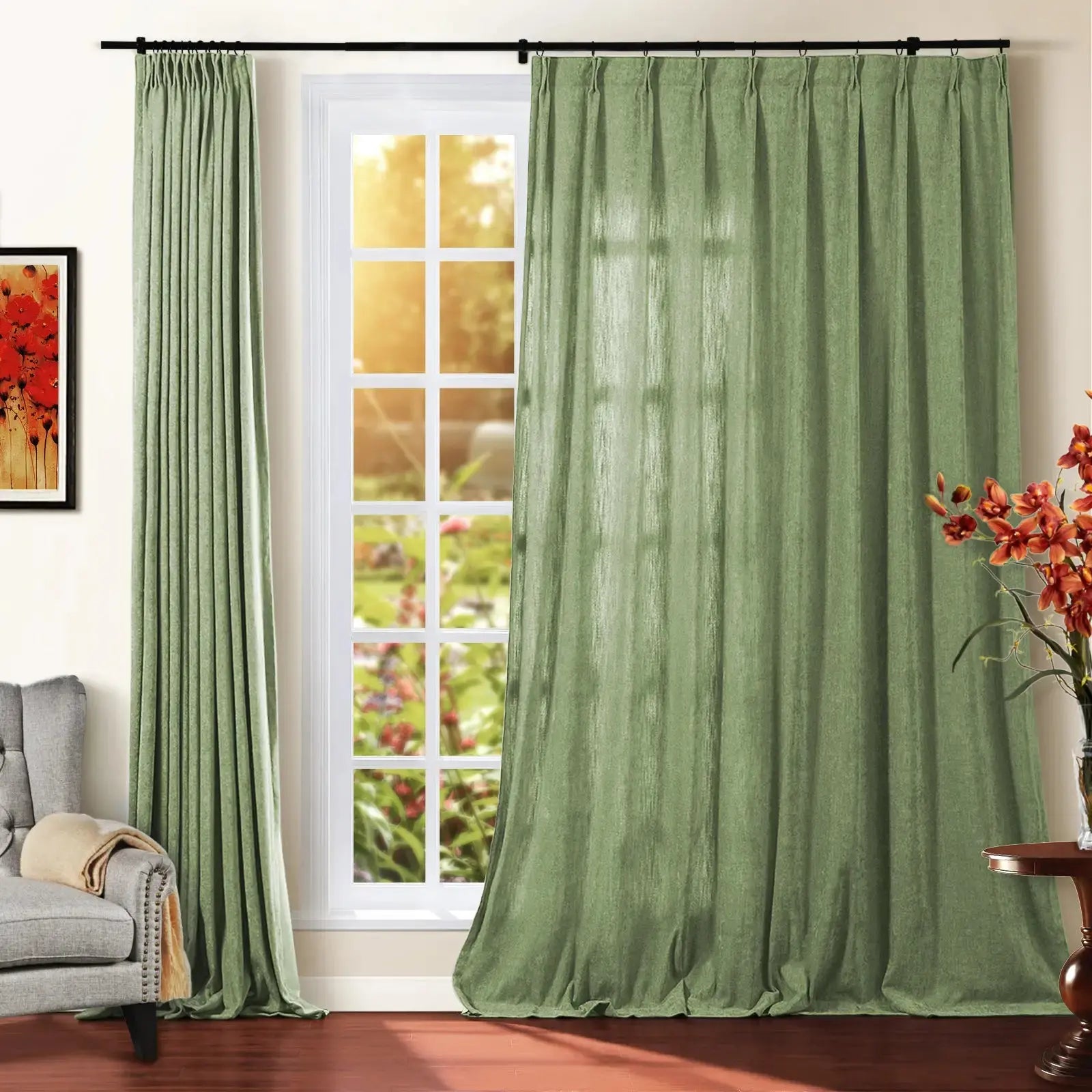 Premium Tino Heavyweight Chenille Pleated Curtains - Elegant Blackout Drapes for Living Room & Bedroom - Soft Textured Thermal Insulated Window Treatments for Home Decor
