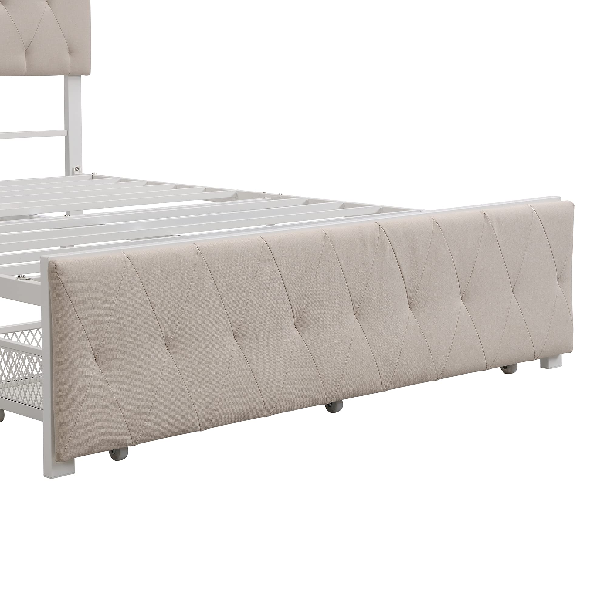 Kids Metal Storage Bed with Large Drawer - Full Size Platform Bed Frame No Box Spring Needed, Beige | Space-Saving Bedroom Solution for Children's Rooms & Small Spaces