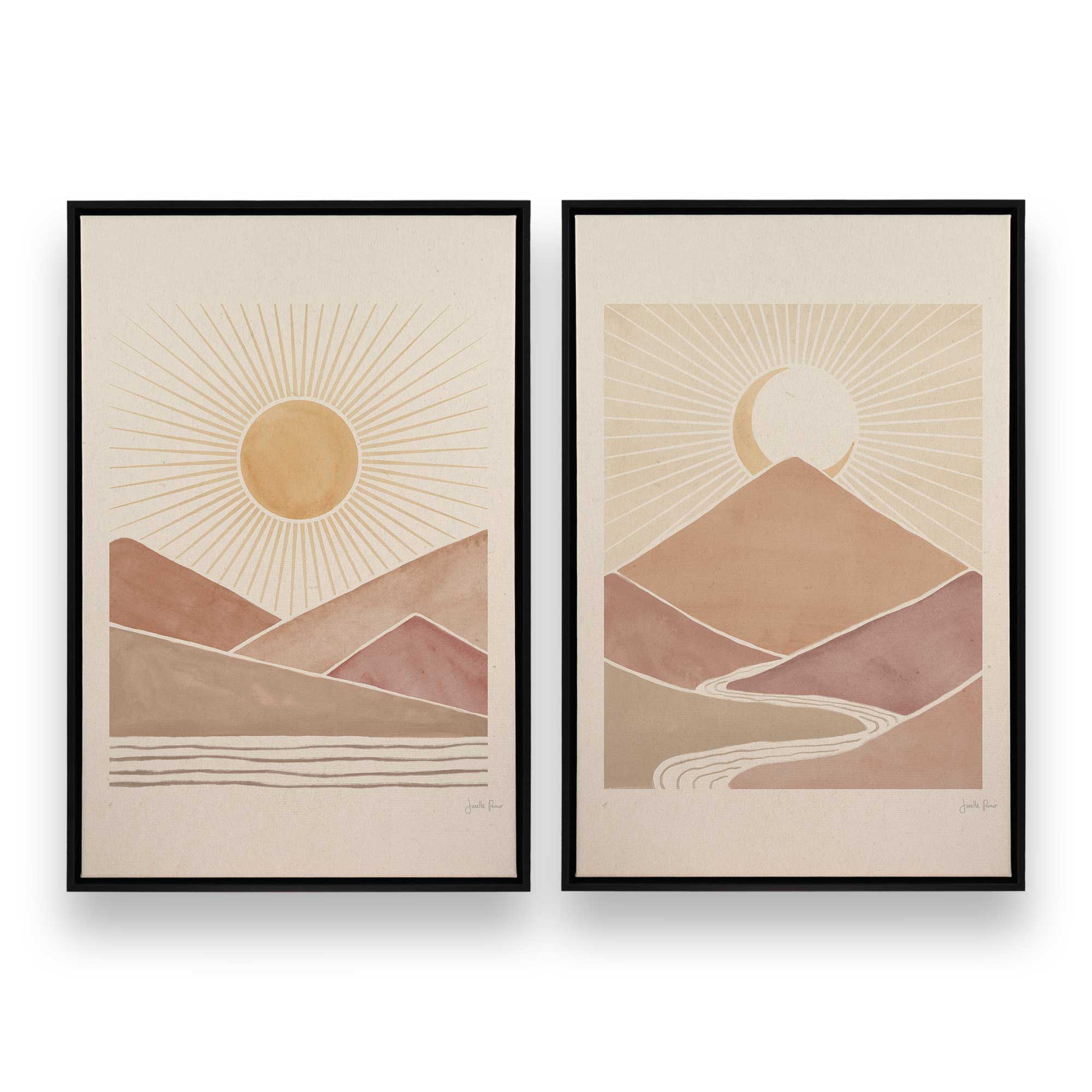 Desert Sunrise and Sunset Canvas Prints - Set of 2 Wall Art for Living Room, Bedroom & Office Decor