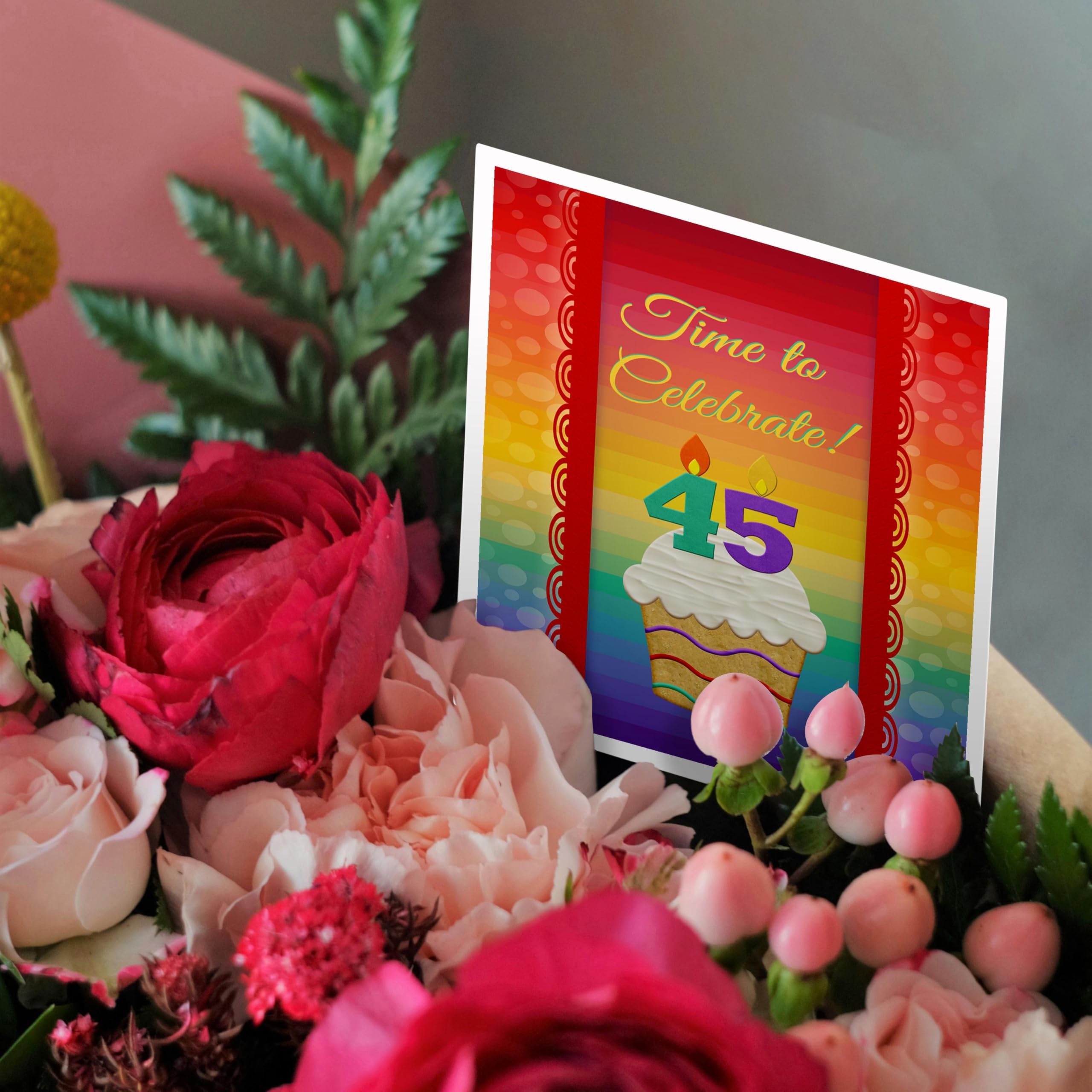 45th Birthday Invitation Card - Cupcake & Number Candles Design for Anniversary Celebration - Perfect for Milestone Parties & Special Events