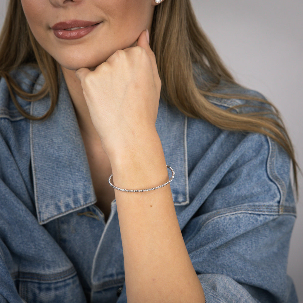 9ct White Gold Fancy 50mm X 60mm Bangle Bracelet for Women - Elegant Jewelry Gift for Anniversary, Wedding & Special Occasions