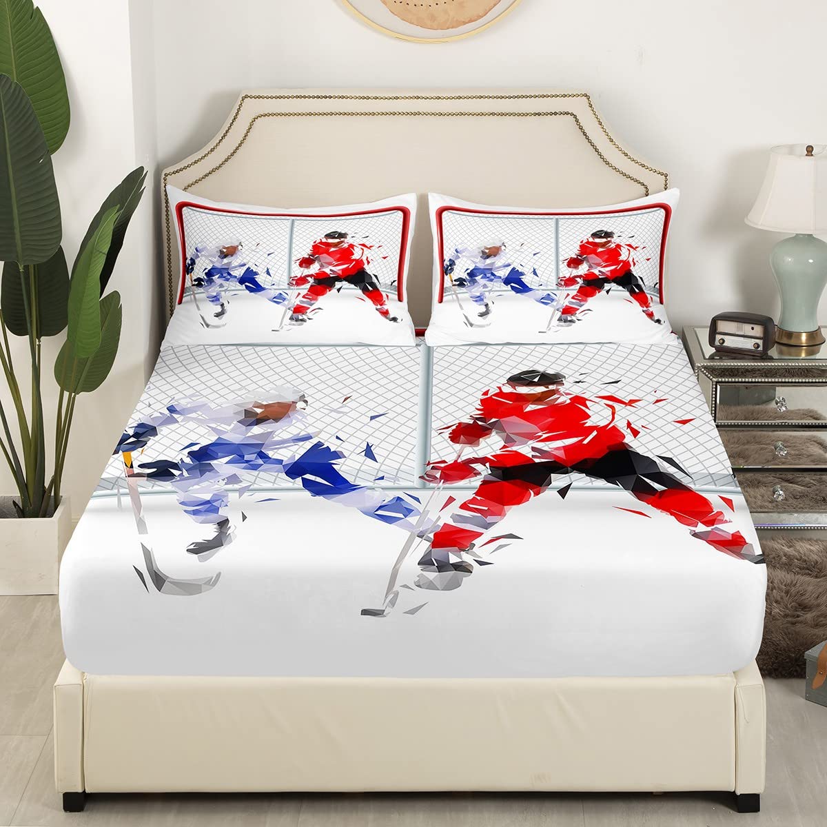 Erosebridal 3-Piece Twin Hockey Bed Sheet Set for Kids, Boys & Teens - Soft Breathable Microfiber with 3D Hockey Ball Design - Includes Fitted Sheet, Flat Sheet & Pillowcases - Perfect for Ice Hockey Fans' Bedroom Decor & Sports Themed Rooms