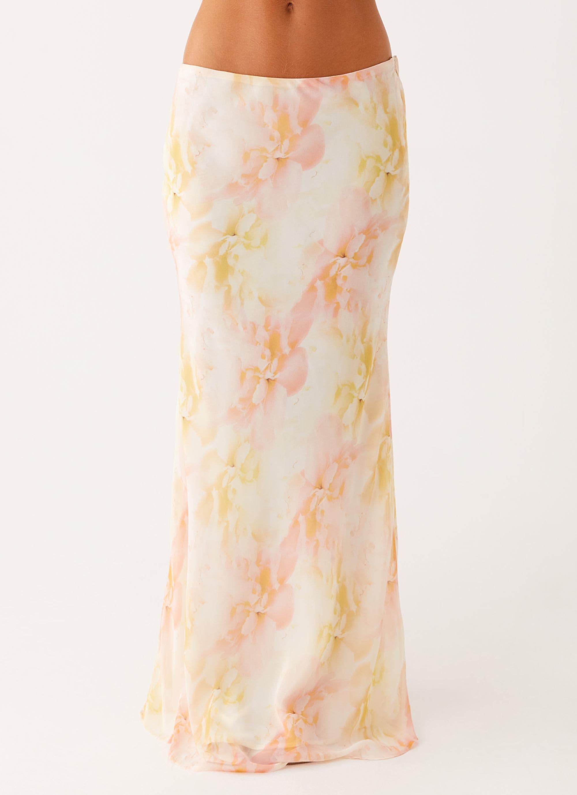 Harlow Chiffon Maxi Skirt with Floral Print - Women's Elegant Long Flowy Skirt for Summer, Beach, Wedding & Boho Outfits