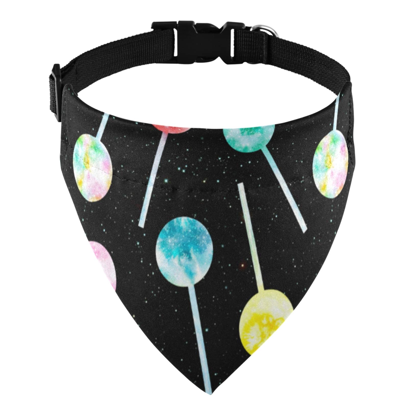 Adjustable Buckle Dog Bandana - Washable Lollipop Print Triangle Scarf Collar for Small, Medium & Large Puppies - Perfect for Pet Costumes, Parties & Daily Walks (Galaxy Print)