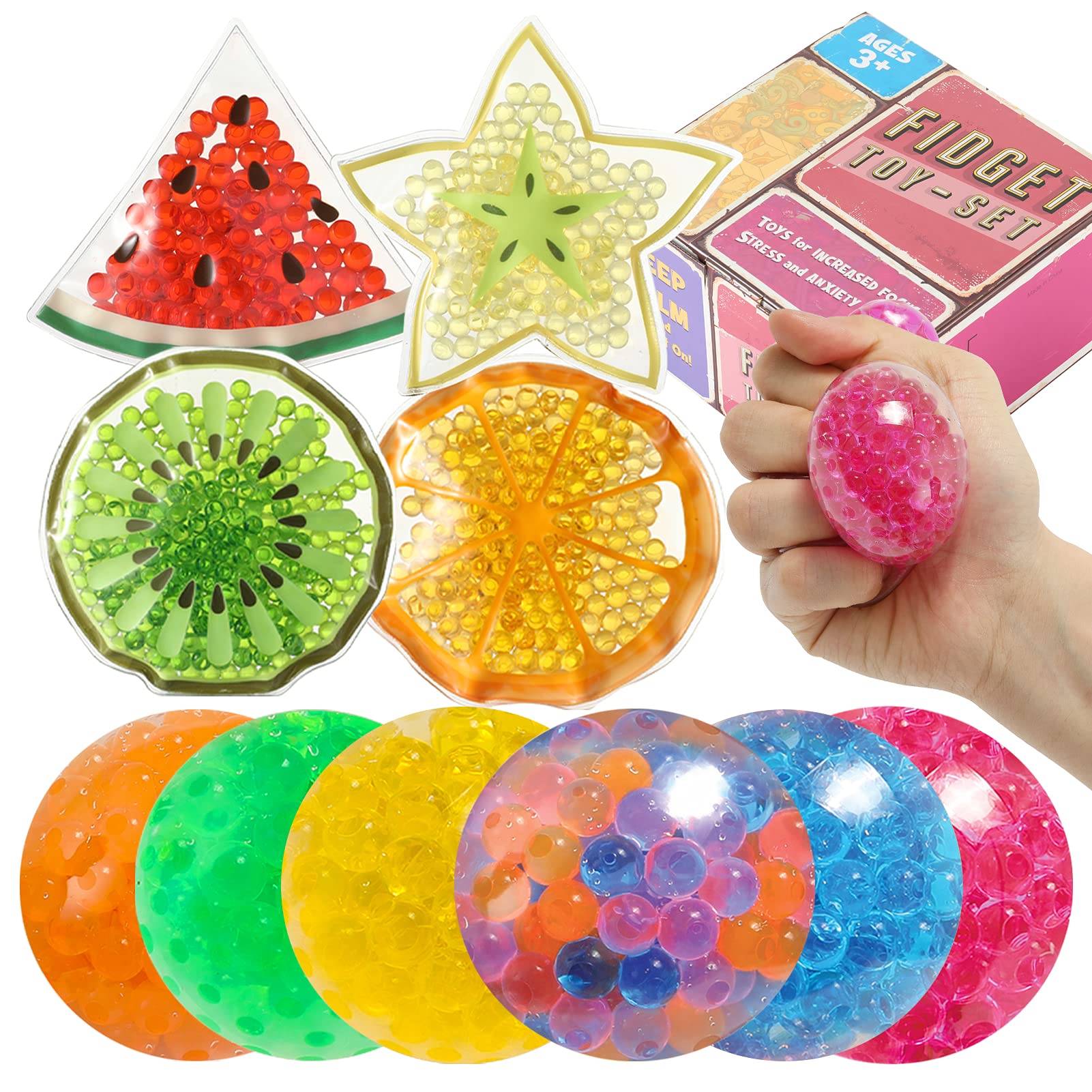 10 Pack Stress Relief Fidget Toys Set - 6 Sensory Stress Balls & 4 Bean Bags with Water Beads for Kids & Adults | Anxiety Relief, Autism, ADD/ADHD Therapy | Perfect for Classroom, Office & Home Use