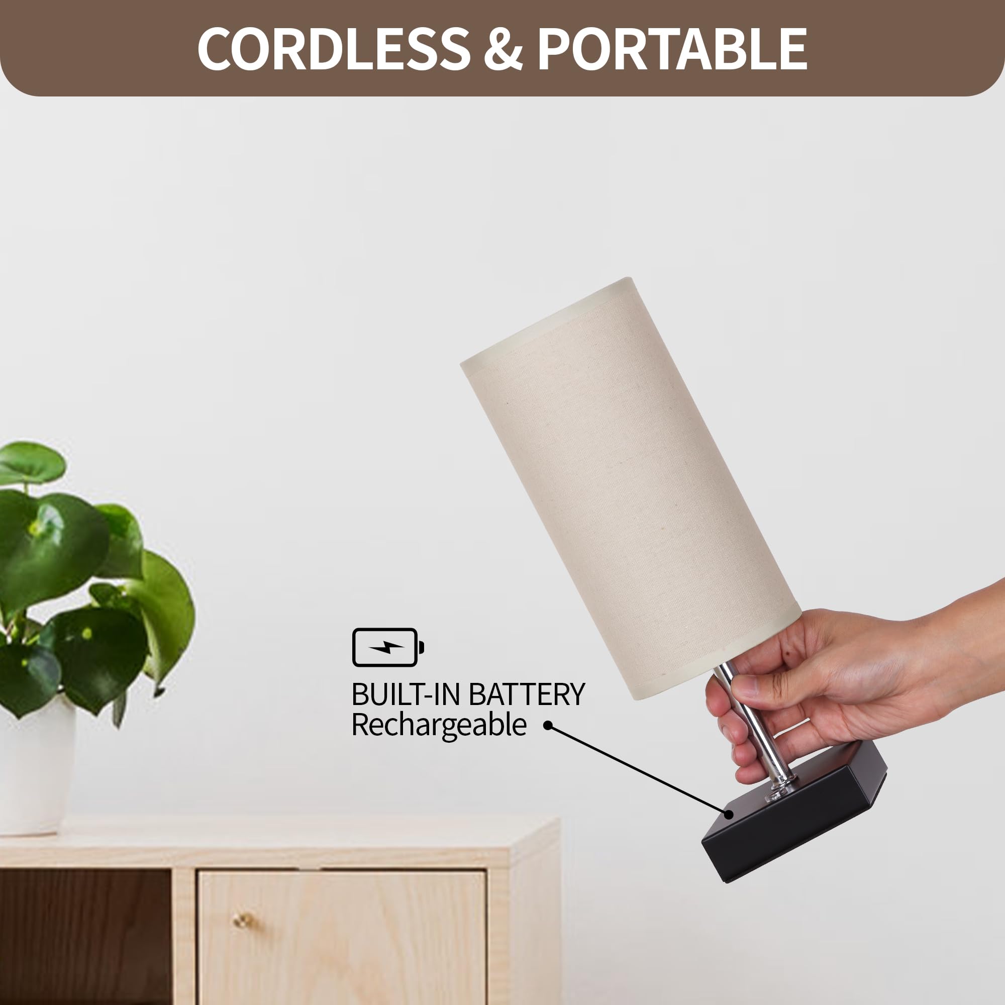 Rechargeable Cordless Table Lamp - Touch Dimmable Battery Operated Nightstand Lamp, Wireless LED Desk Light for Bedroom, Living Room, Dorm Decor - Perfect for Reading, Relaxation & Nighttime Use (2-Pack)