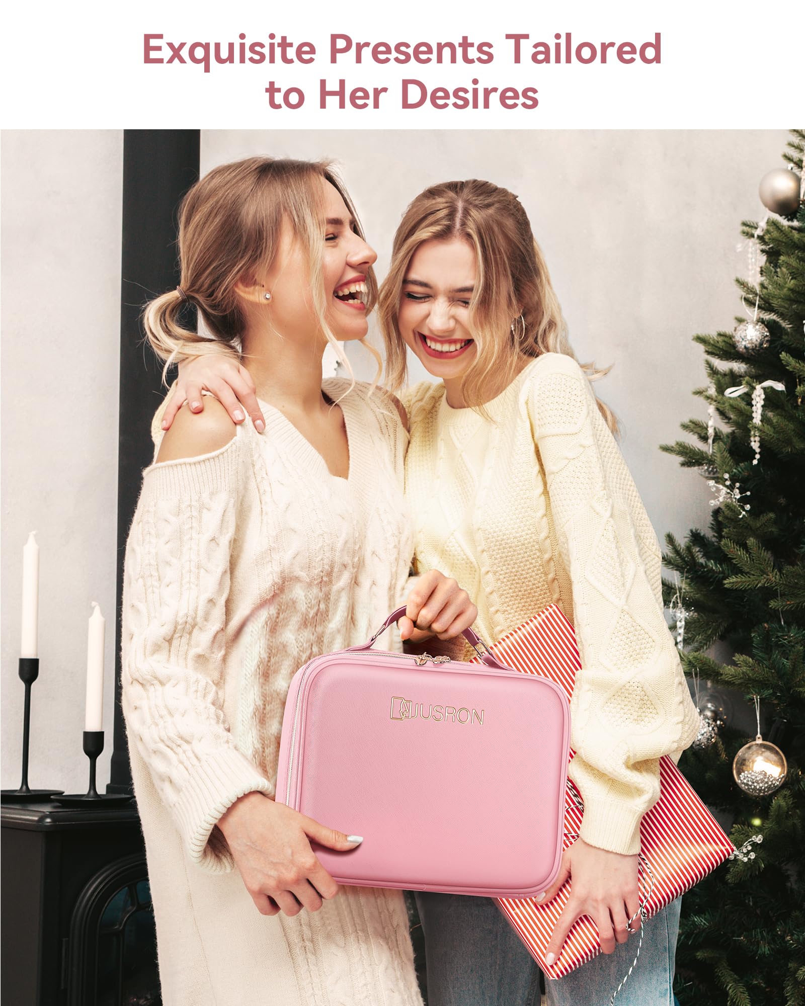JUSRON LED Travel Makeup Bag - Pink Large for Artists & Travel