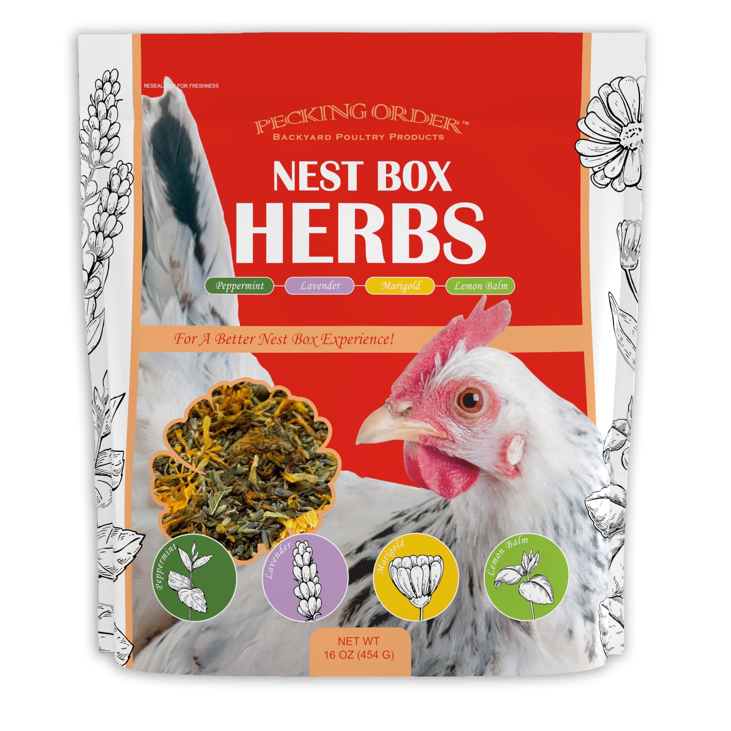 Organic Nesting Herbs for Chicken Coop - 1 LB Natural Nest Box Herbs Blend for Healthy Hens & Fresh Eggs - Perfect for Poultry Nesting Boxes & Coop Bedding