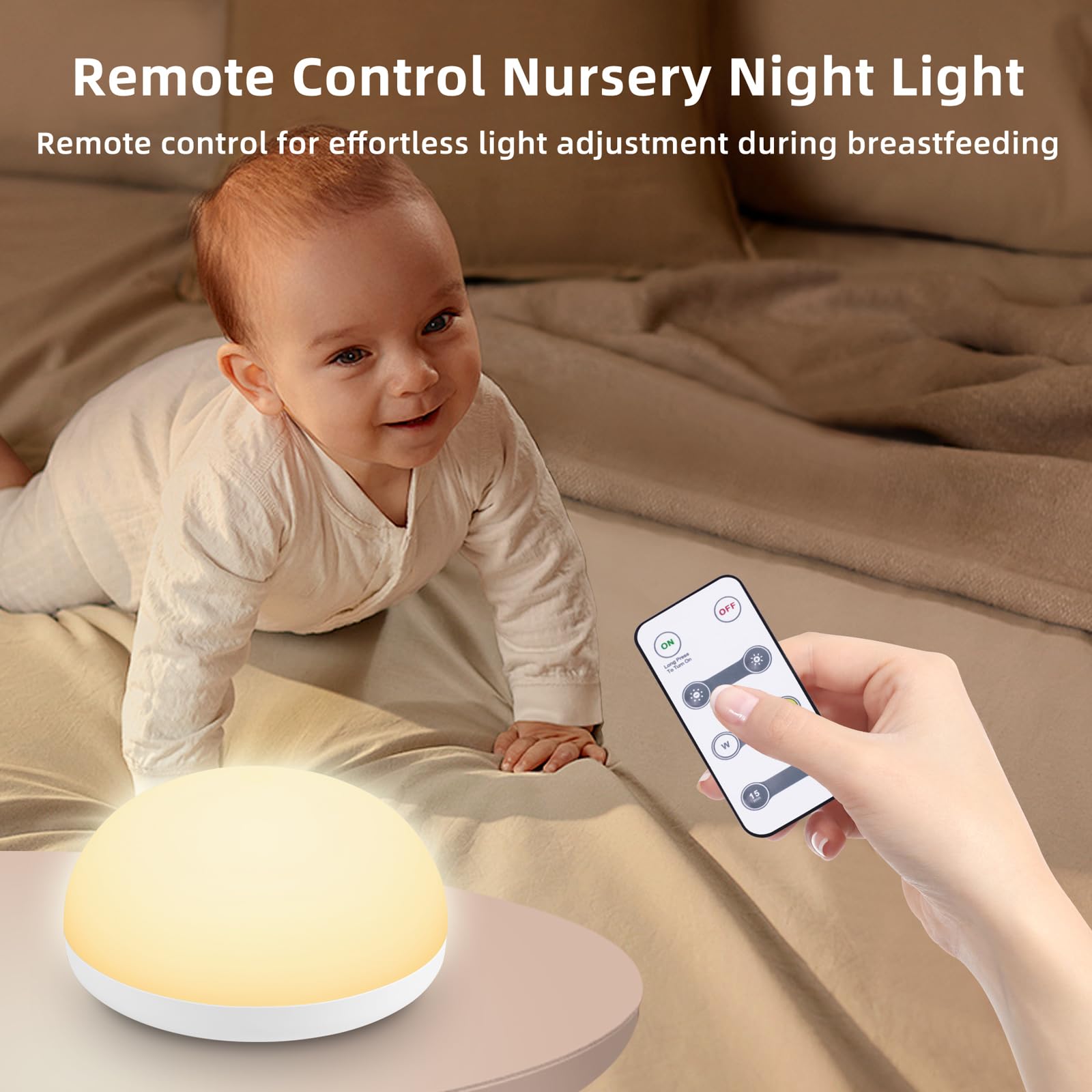 Rechargeable Baby Night Light with Remote & Timer - Dimmable Touch Control Nursery Light for Breastfeeding, 2 Color Modes | Portable Night Light for Kids Room, Bedside & Travel Use