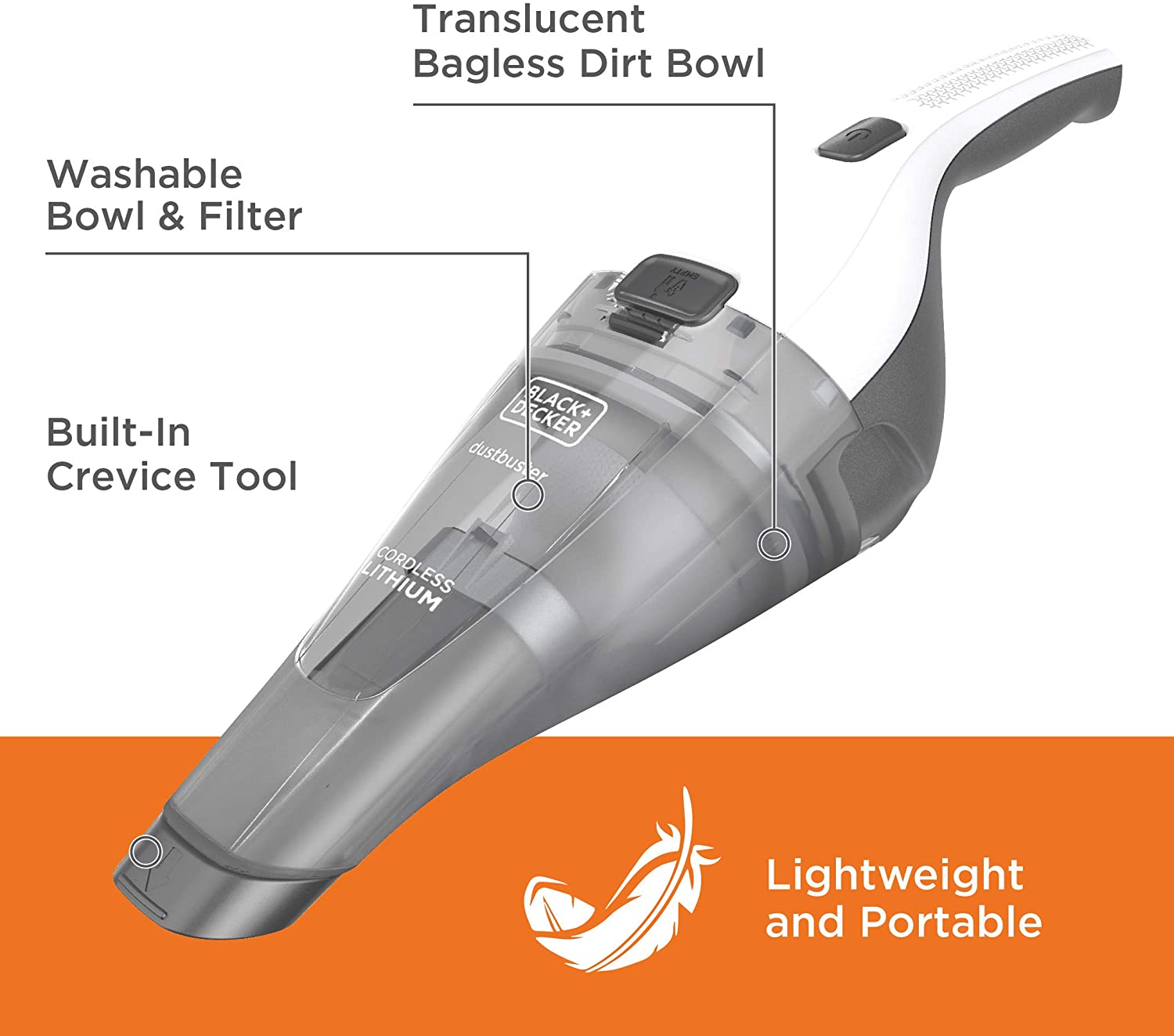 BLACK+DECKER HNVC215B10 Cordless Lithium Handheld Vacuum Cleaner - Powerful Dustbuster for Home, Car, and Pet Hair Cleaning