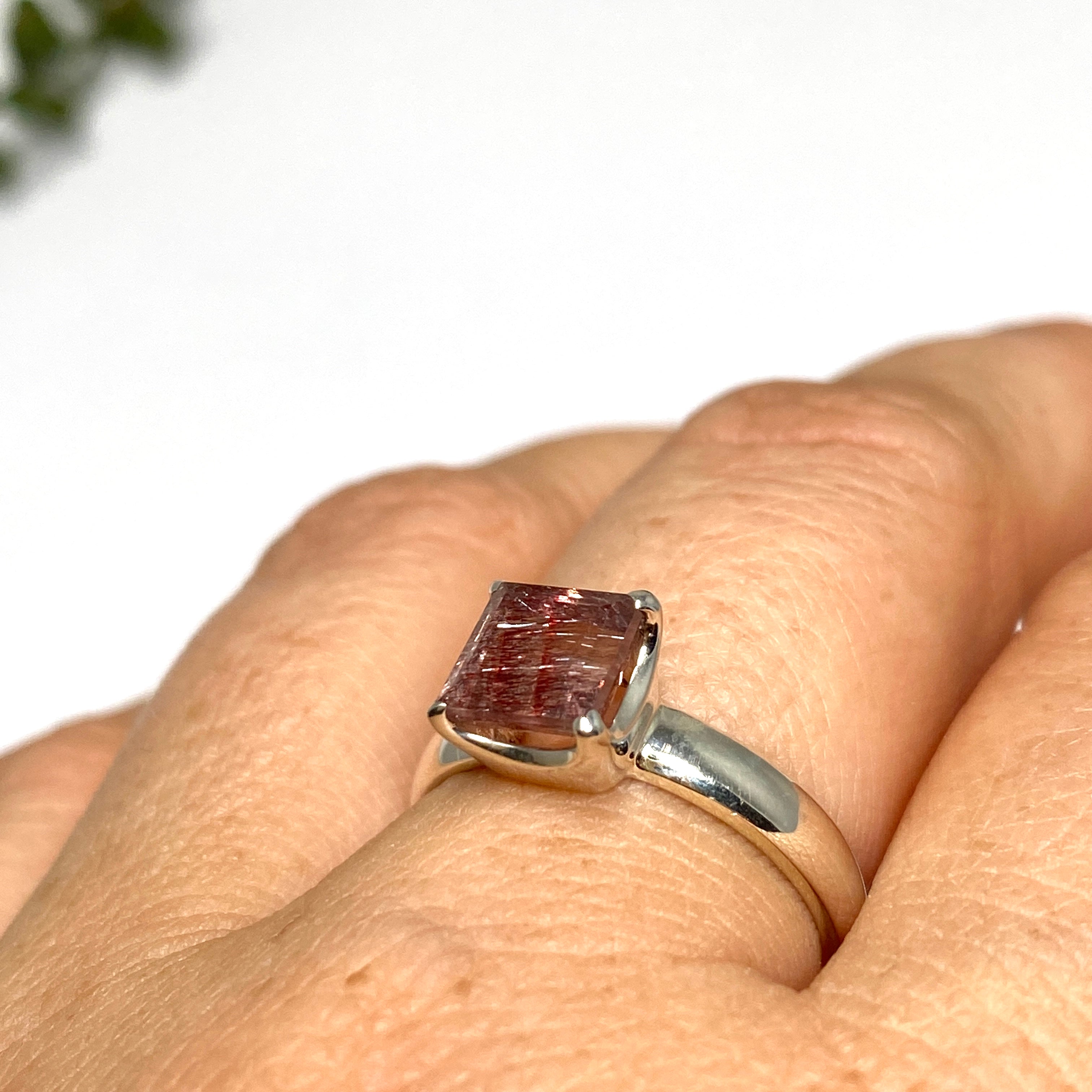 Lepidicrocite in Quartz - Square Faceted Ring Size 7.5 - Natural Inclusion Quartz Jewelry - Perfect for Boho Fashion & Crystal Healing