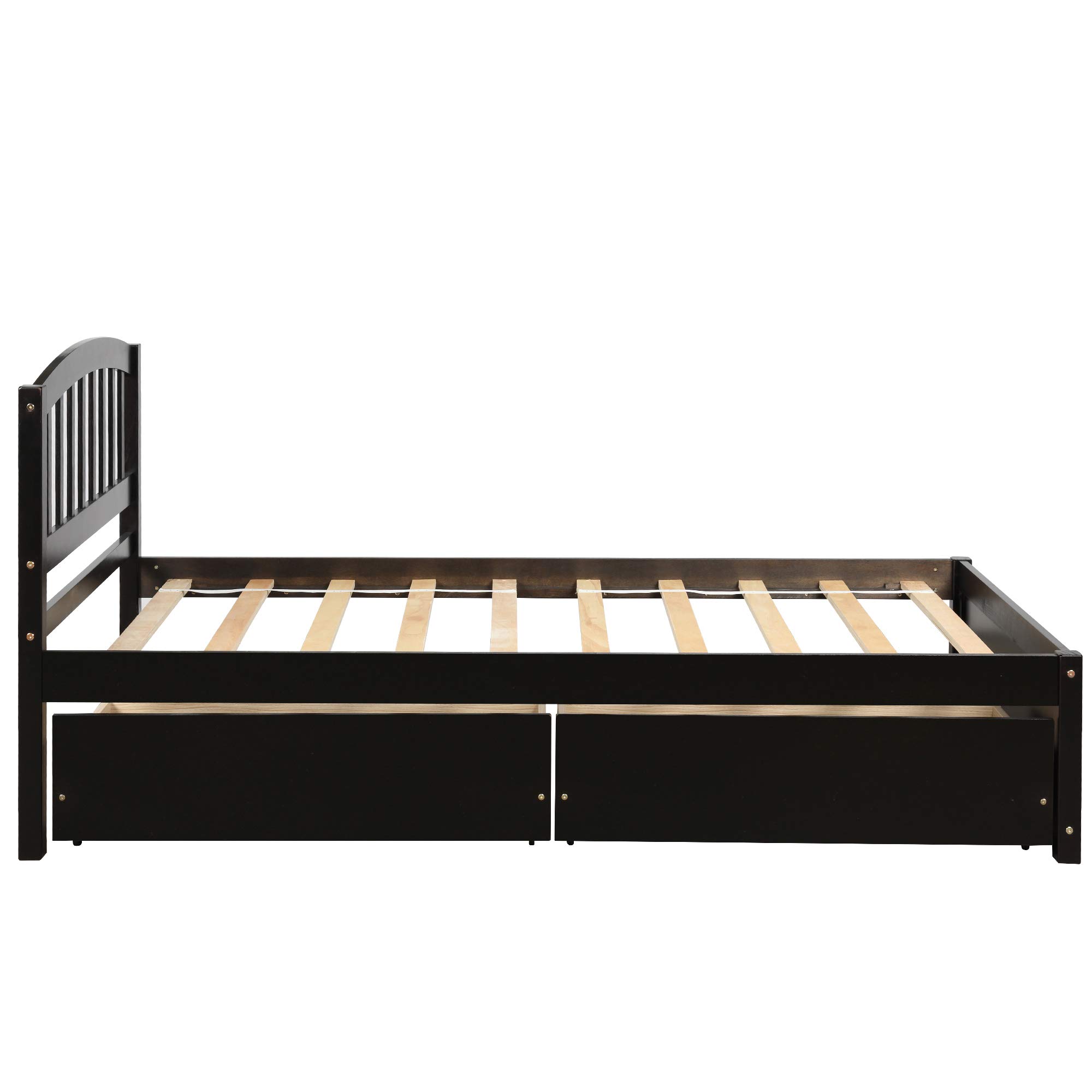Merax Twin Size Solid Wood Platform Bed Frame with 2 Storage Drawers & Headboard - Espresso Finish | Perfect for Small Bedrooms, Guest Rooms & Kids' Rooms