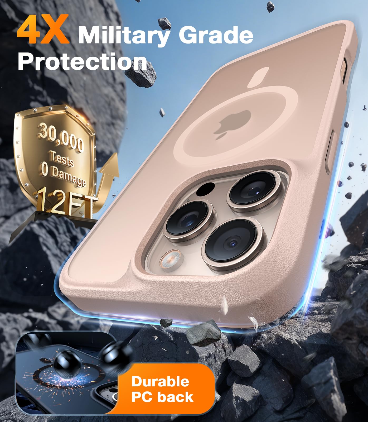 TORRAS Military Grade Shockproof iPhone 16 Pro Case with Stronger Magnetic Alignment - Slim Protective Cover Compatible with MagSafe | Anti-Scratch Silicone Gold Case for Everyday Use, Travel & Outdoor Activities