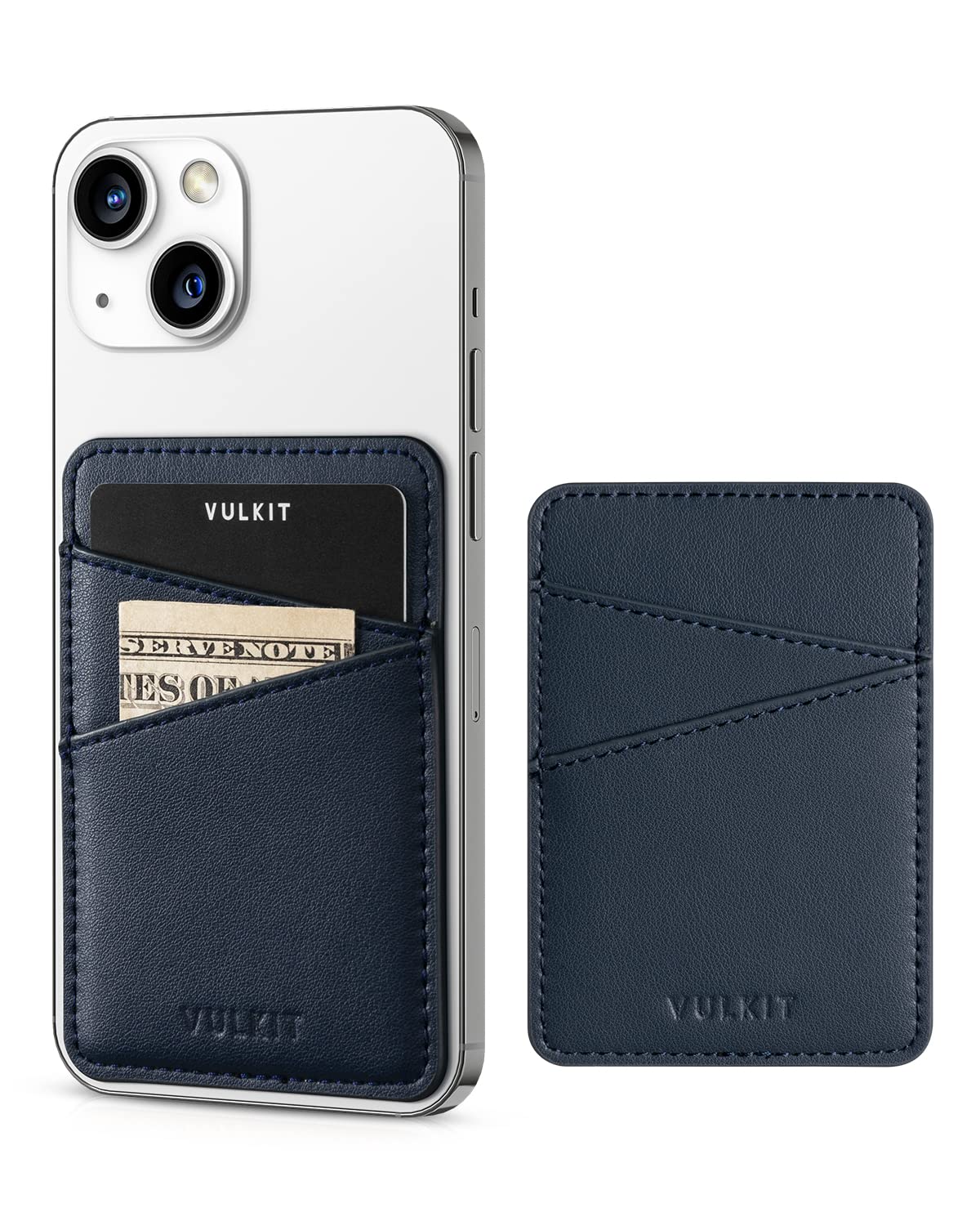 VULKIT RFID Blocking Leather Phone Wallet - Adhesive Card Holder for iPhone & Smartphones, Navy Blue | Stick-on Credit Card Sleeve for Contactless Protection (Perfect for Travel, Shopping & Daily Commute)