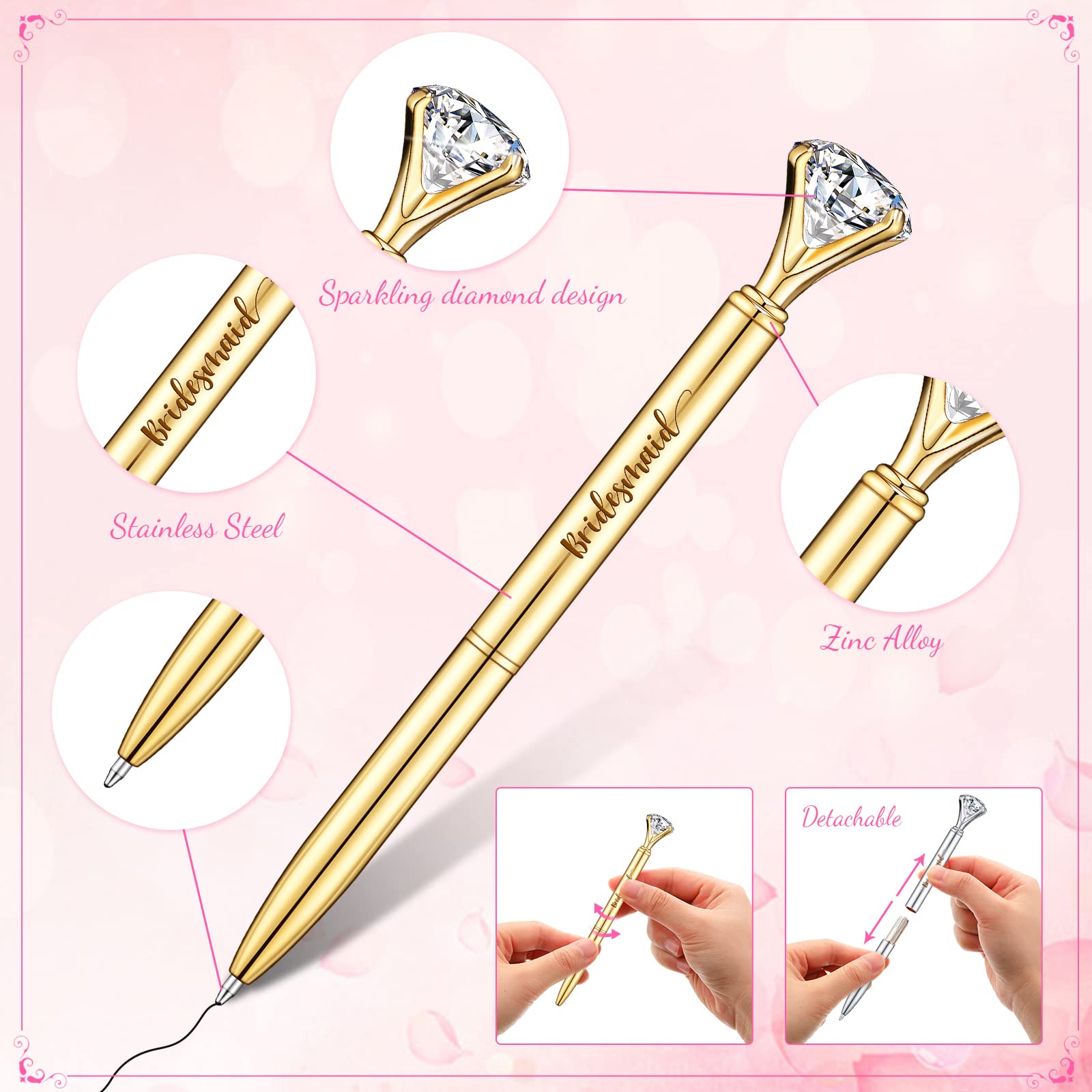 10-Pack Elegant Diamond Ballpoint Pens for Bridal Shower & Wedding Favors - Gold & White Crystal Metal Pens with Sheer Organza Gift Bags - Perfect for Bridesmaid Gifts, Wedding Party Favors & Special Occasions