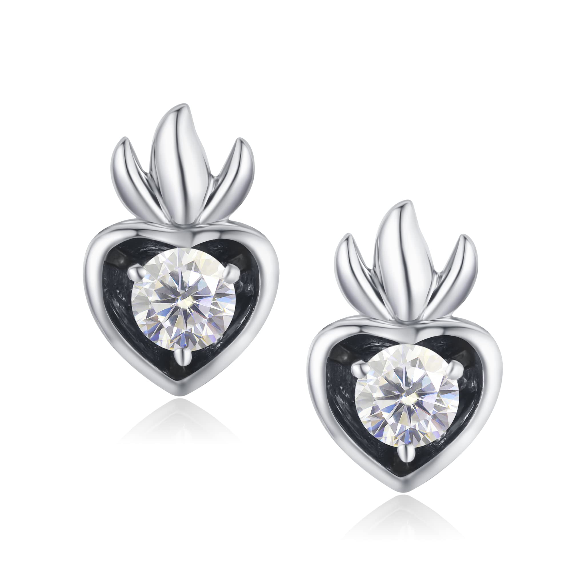 GIA Certified Diamond Heart Earrings - 14K Gold Dainty Stackable Studs - April Birthstone Small Hoops for Multiple Piercings - Perfect for Everyday Wear & Gift Giving
