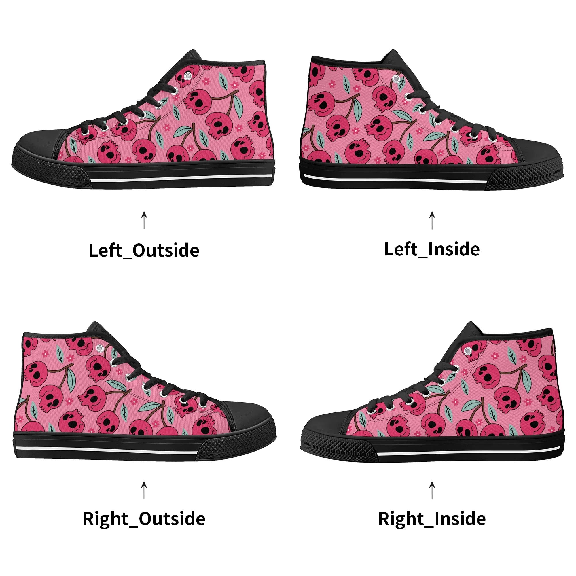 Cherry Skulls Rubber High Top Canvas Shoes for Men & Women - Vintage Punk Sneakers for Casual Wear, Street Fashion, and Skater Style