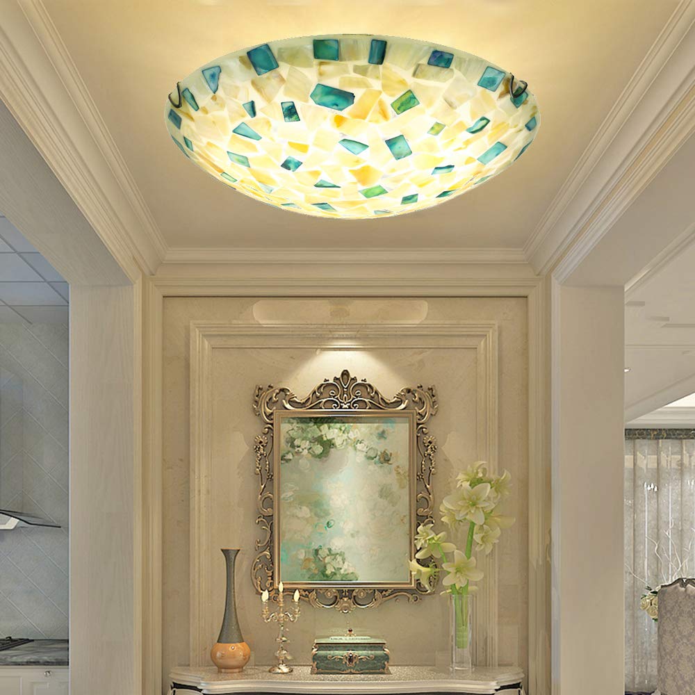 KWOKING Handmade Stained Glass Flush Mount Ceiling Light - 11.81