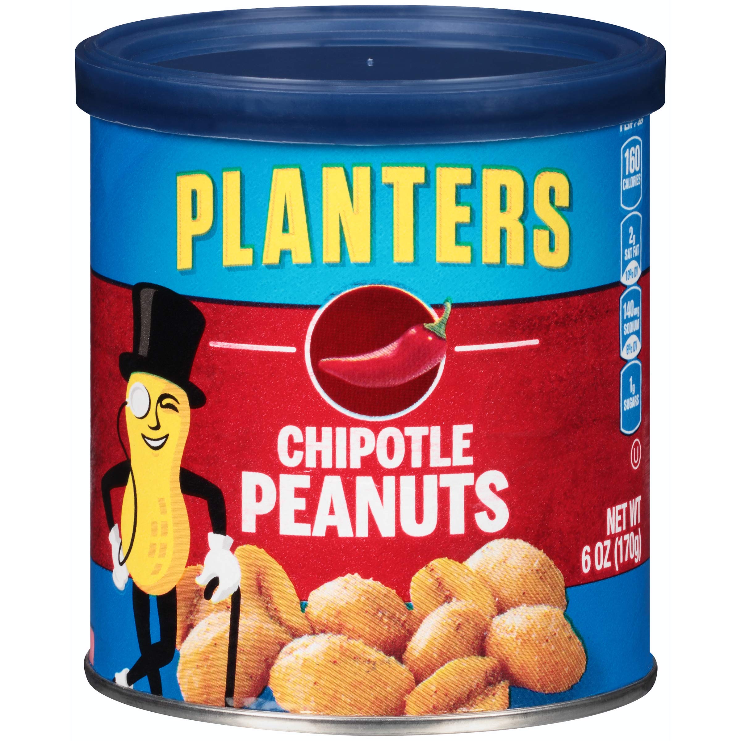 Spicy Chipotle Flavored Peanuts - Crunchy Snack in 6 oz Resealable Canister - Perfect for Office Snacks, Road Trips & Game Day Parties